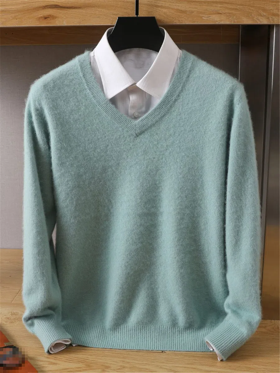 Vogrtcc Maglione in cashmere da uomo con scollo a V Pullover in maglia di grandi dimensioni maglione invernale top maglioni a maniche lunghe