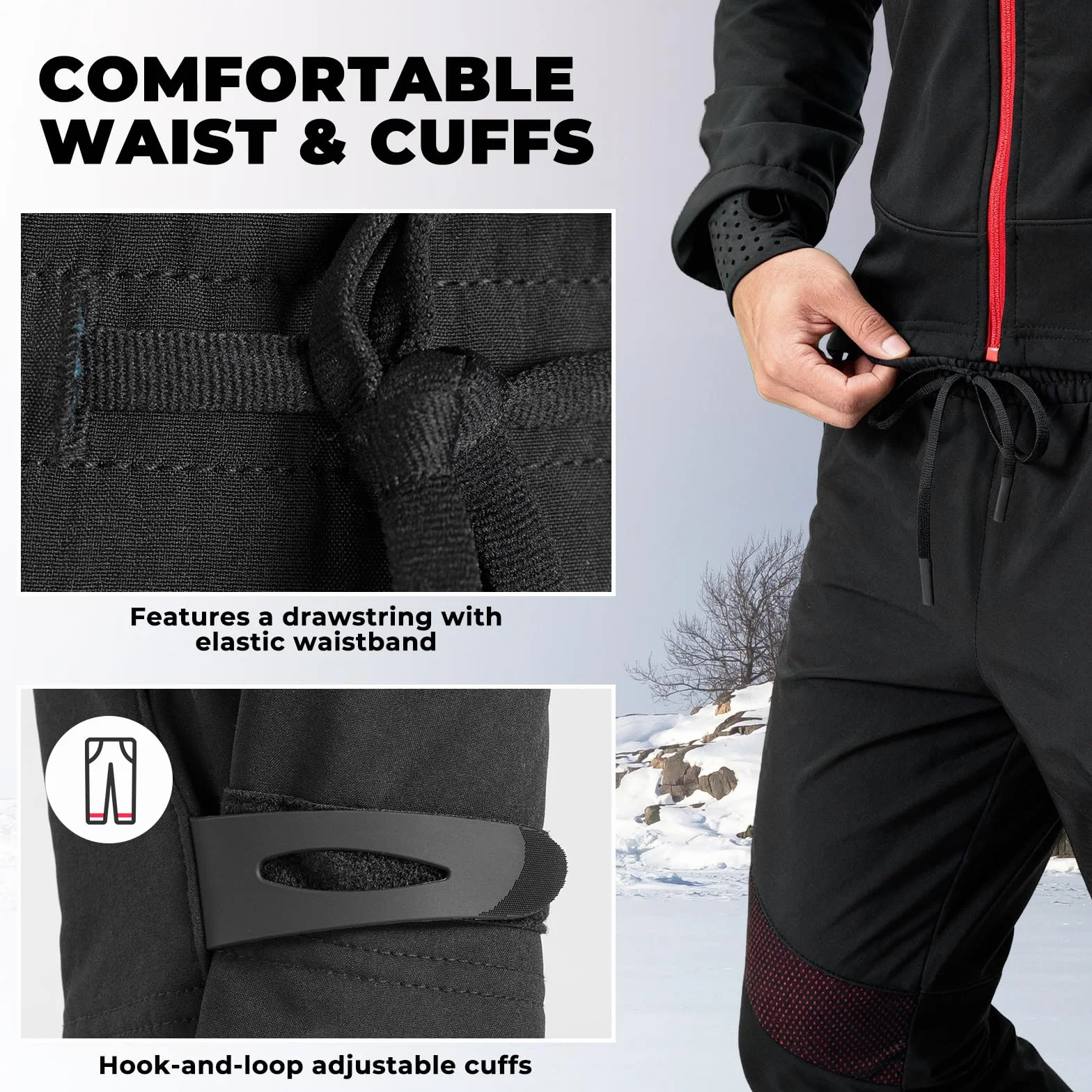 ROCKBROS Pantaloni Lunghi per MTB Bici Invernali, Pantaloni Sportivi Antivento Uomo Donna, per Sport Ciclismo Tuta Running Escursionismo, Caldo con Pile Termico
