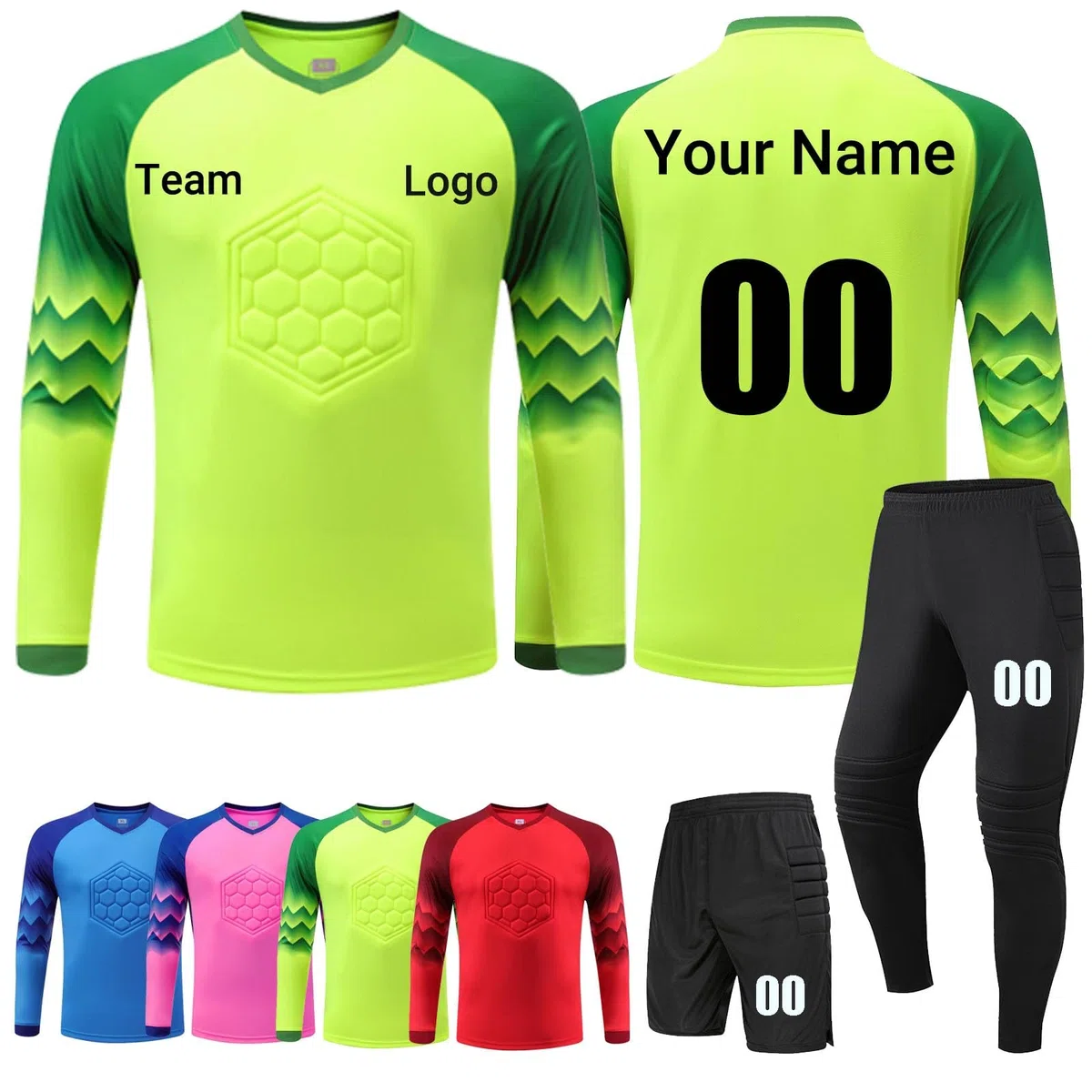 Personalizzabile Maglia da Portiere, Set Adulto/Bambino, Personalizzabile,Maglia Portiere Maglia Calcio Portiere Uomo Bambini con Nome Numero Logo Squadra(Green)