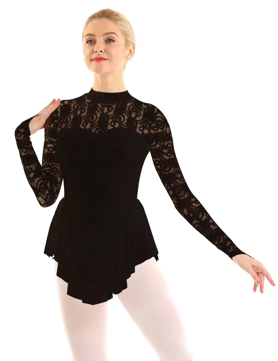 FEESHOW Donna Abbigliamento Pattinaggio Artistico Vestito Maniche Lunghe Punta Tuta Ballo Tuta Danza Danza Leotard Ginnastica Body Sportivo Abbigliamento