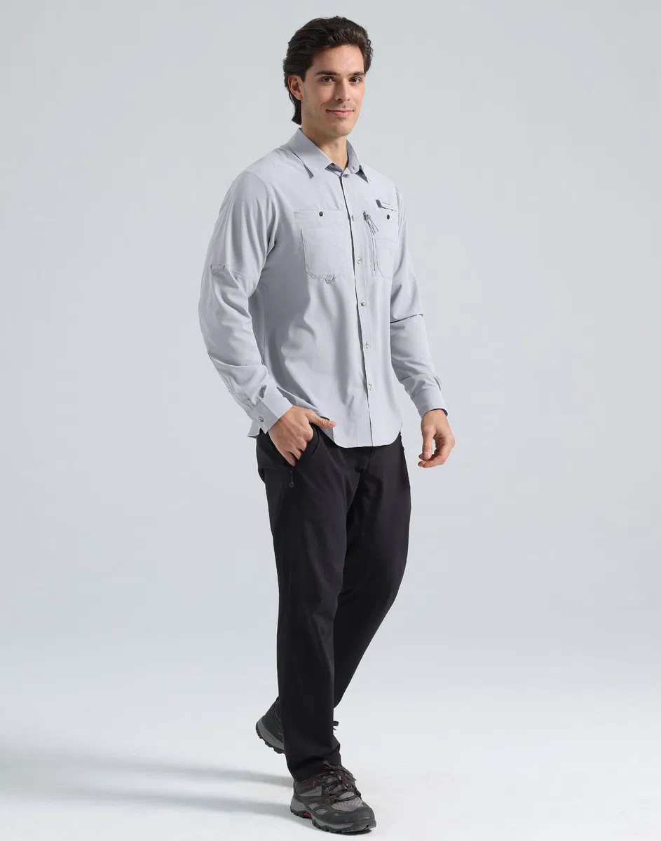 Pioneer Camp Camicie da pesca da uomo a maniche lunghe UPF50+ protezione solare UV Button Down camicie ad asciugatura rapida raffreddamento per escursioni safari