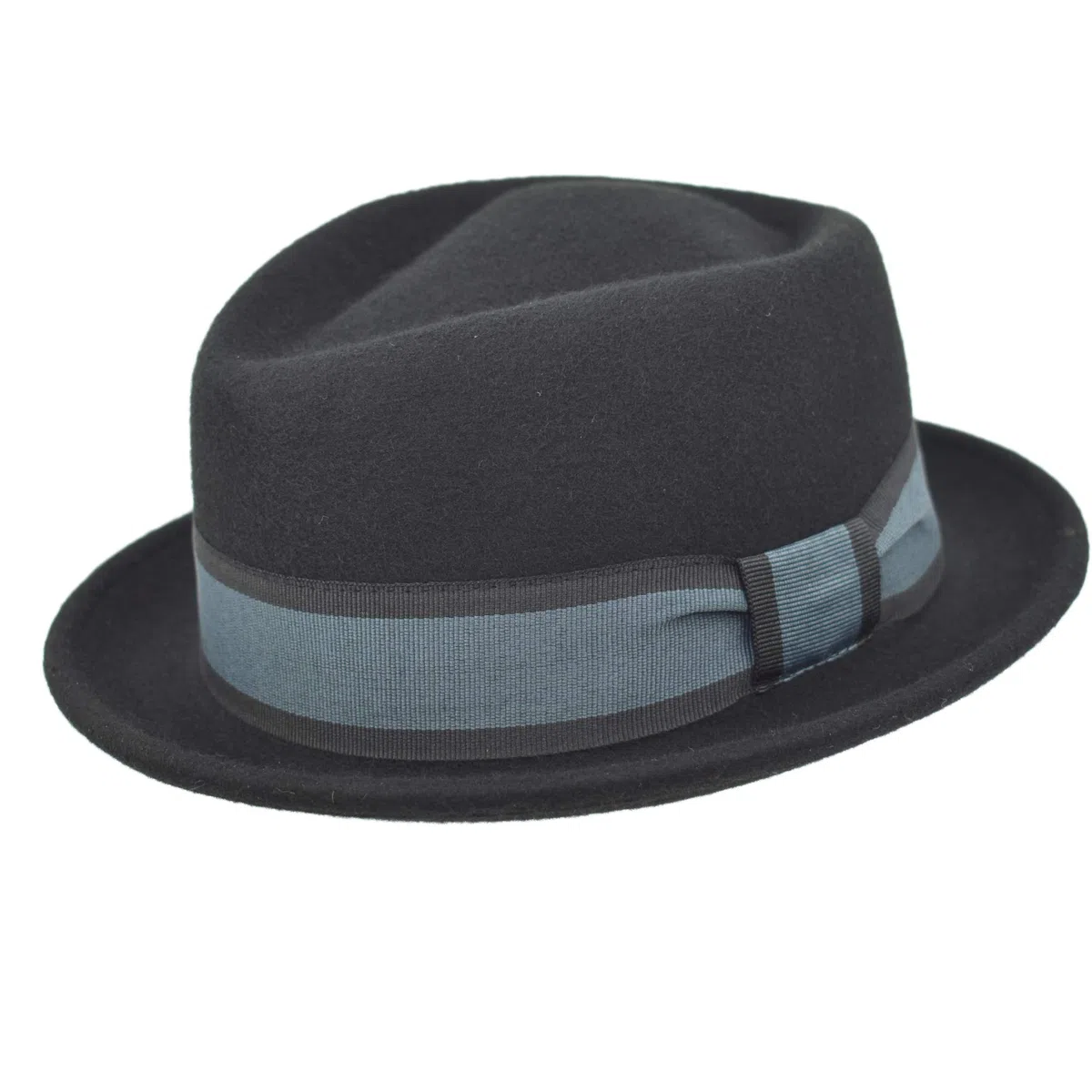 Melegari Cappello Jazz Pork Pie Charles | Feltro di Lana Nastro Rigato | Made in Italy | Uomo Donna | Autunno/Inverno