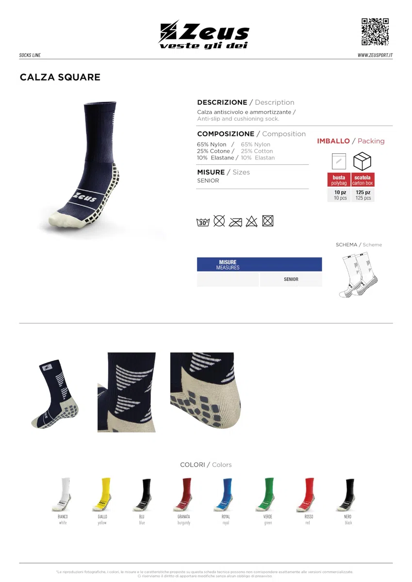 10 Paia di Calze Square per Zeus Antiscivolo Ammortizzante Piede Fermo Sport Calcio Calcetto Allenamento Fitness Palestra Football Tracksuit Training Tempo Libero Socks Calze
