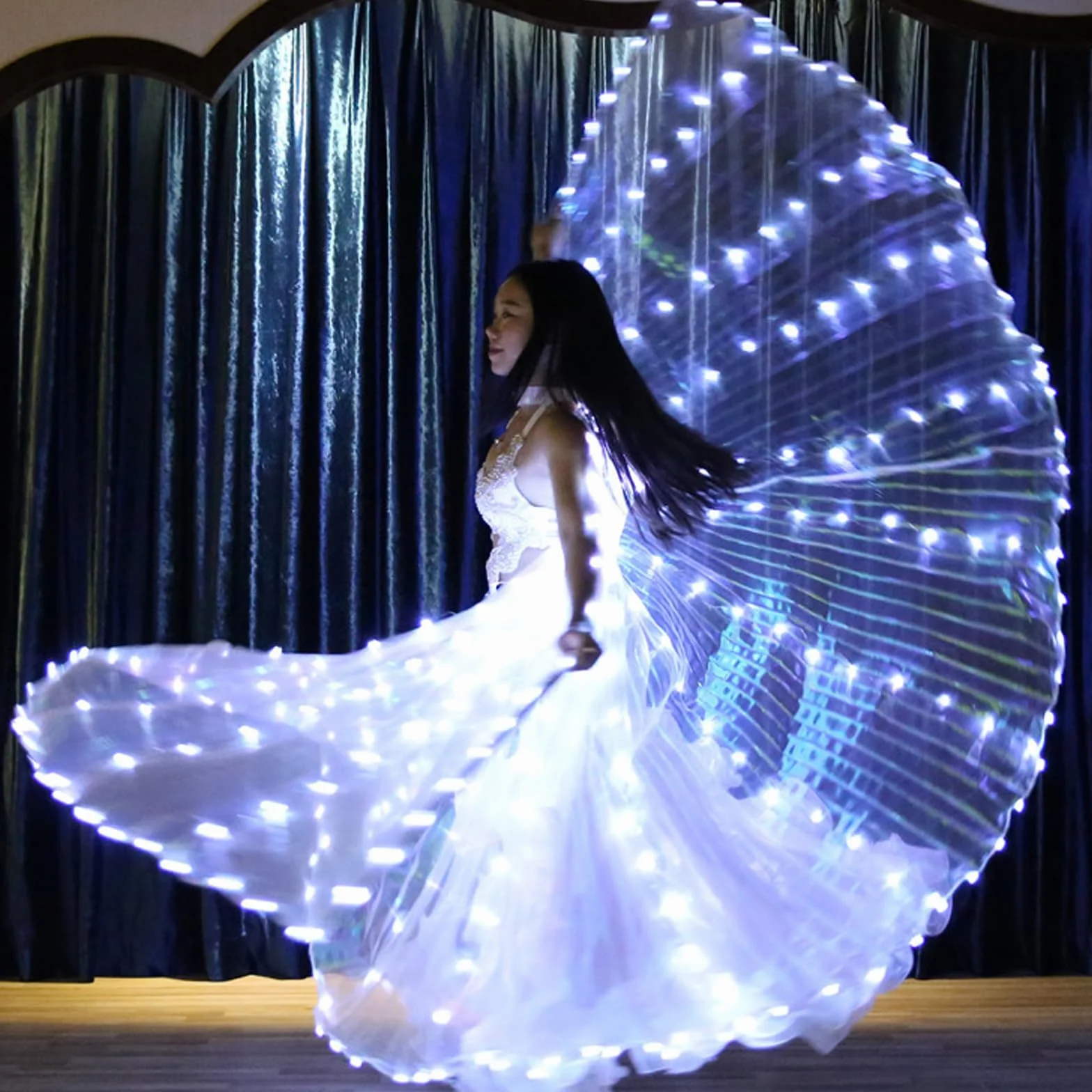 Ali a LED, luci a LED per danza del ventre, ali colorate a LED a forma di farfalla con bastoncini telescopici, per travestimenti, abbigliamento per carnevale, palcoscenico, Halloween, Natale (adulti,