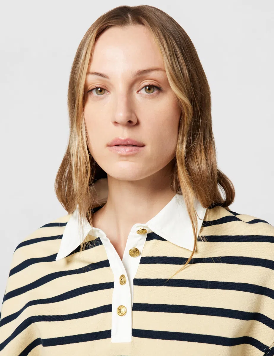 Tommy Hilfiger Donna Pullover Gold Button Rugby Terry con Colletto a Punta