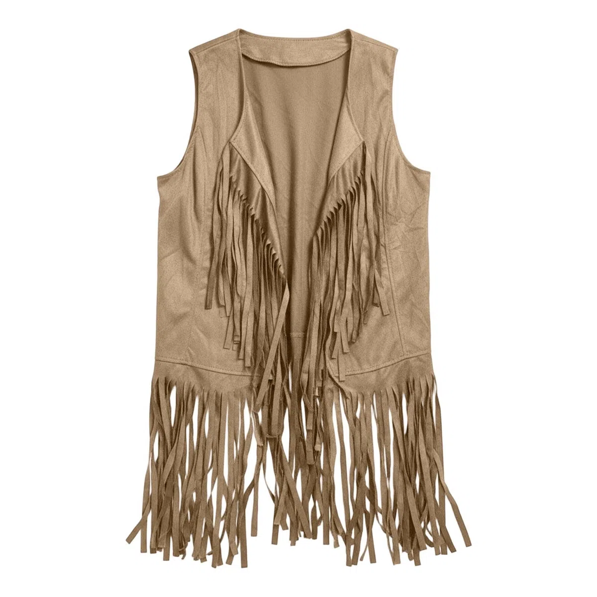 Generico Gilet Cowboy Donna con Frange Costume Hippie Senza Maniche Giacca Cestiti Anni 70 Hip Hop Giacche Cardigan Costumi di Carnevale in Pelle di Daino per Adulto Stile Vintage