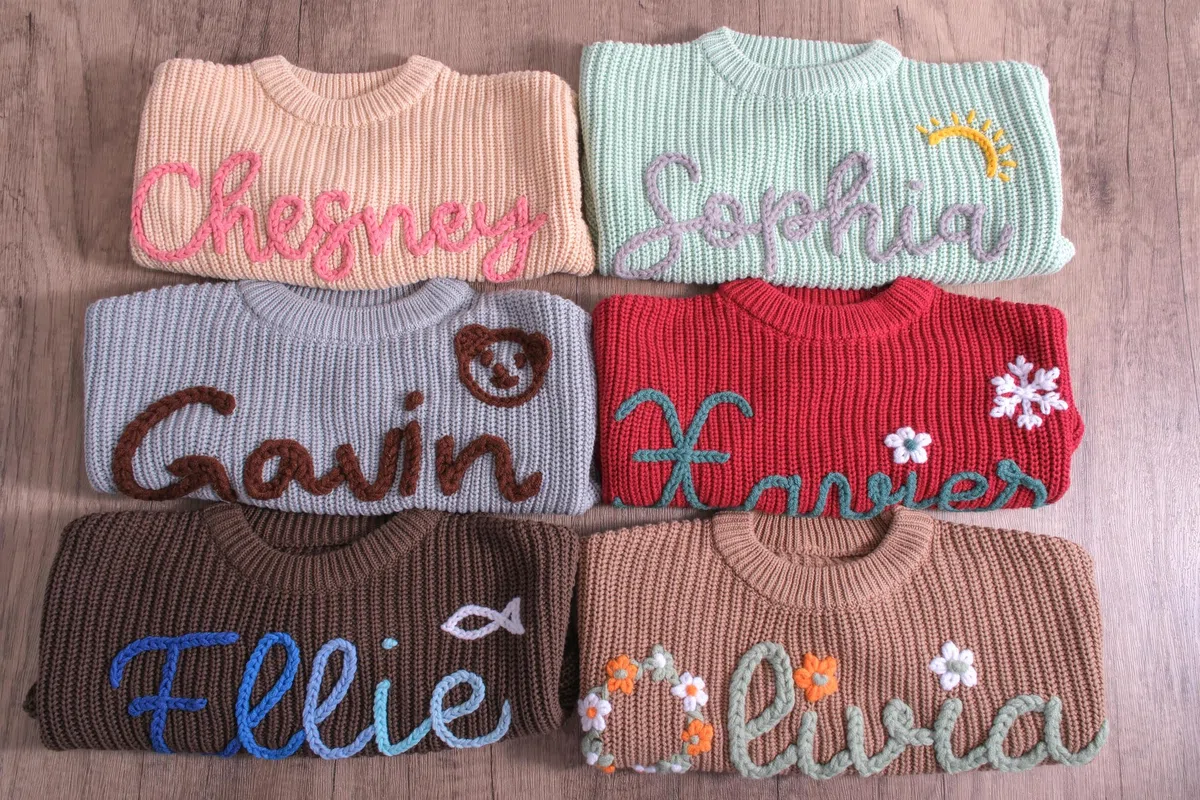 Maglione in Maglia per Bebè Personalizzato, Maglione Bebè su Misura con Nome e Monogramma Ricamati Mano,