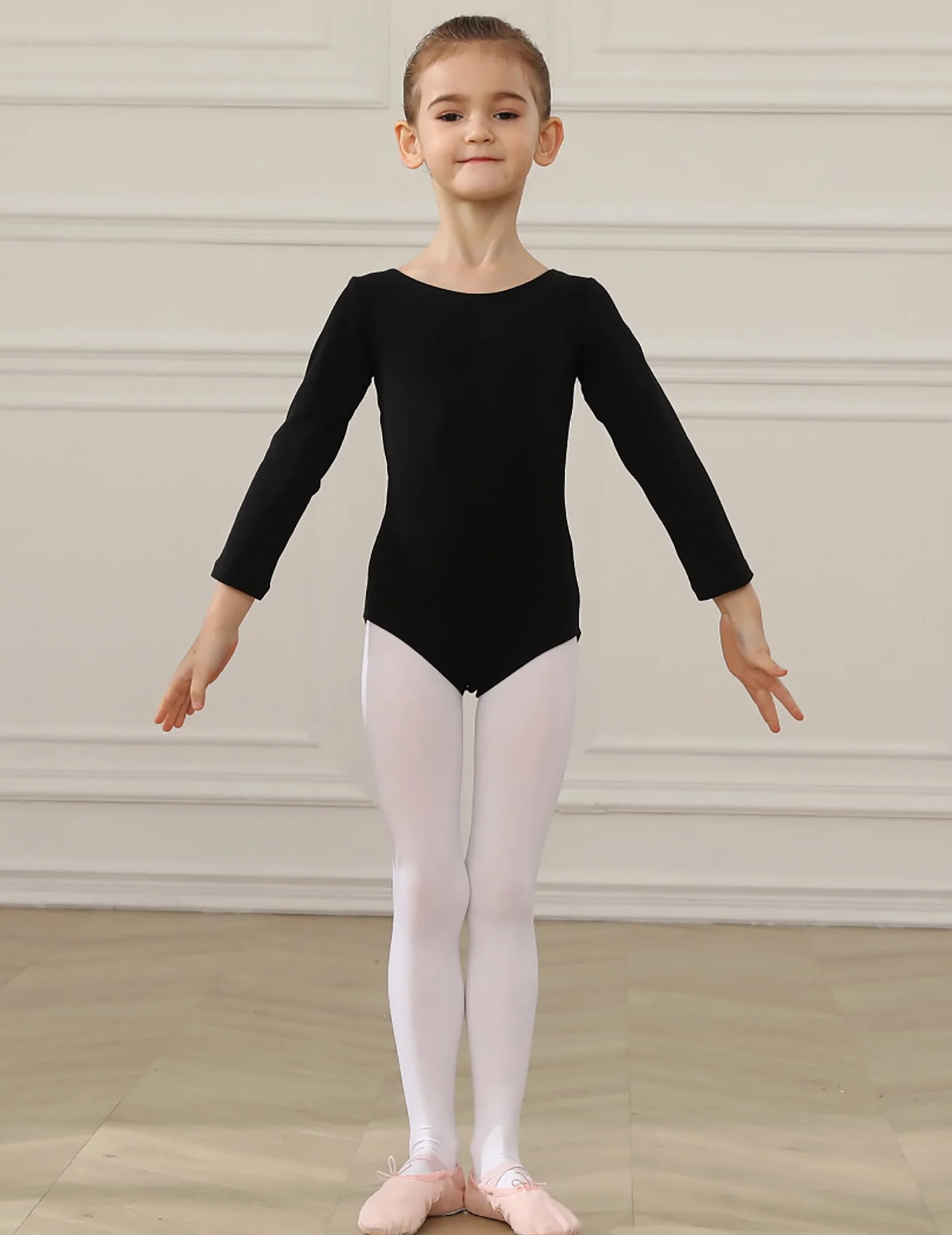HIPPOSEUS Ragazze Body da Danza con Maniche Lunghe Classico Body Ginnastica Bambina Ballet Leotards,AM0019