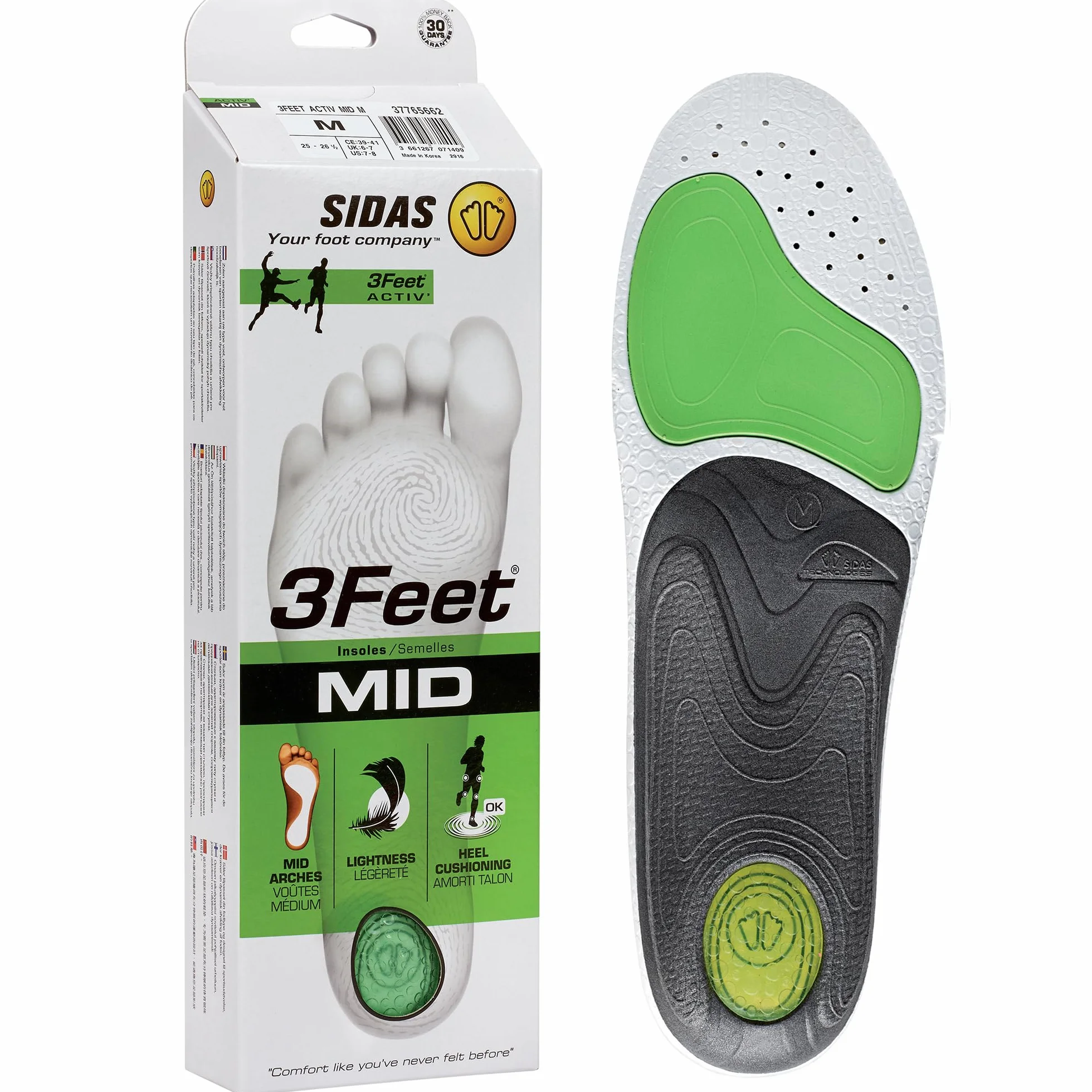Sidas Solette 3Feet Activ' Mid, Corsa e Multisport, per Arco Plantare Medio, Assorbimento degli Urti, per Scarpe da Uomo e Donna