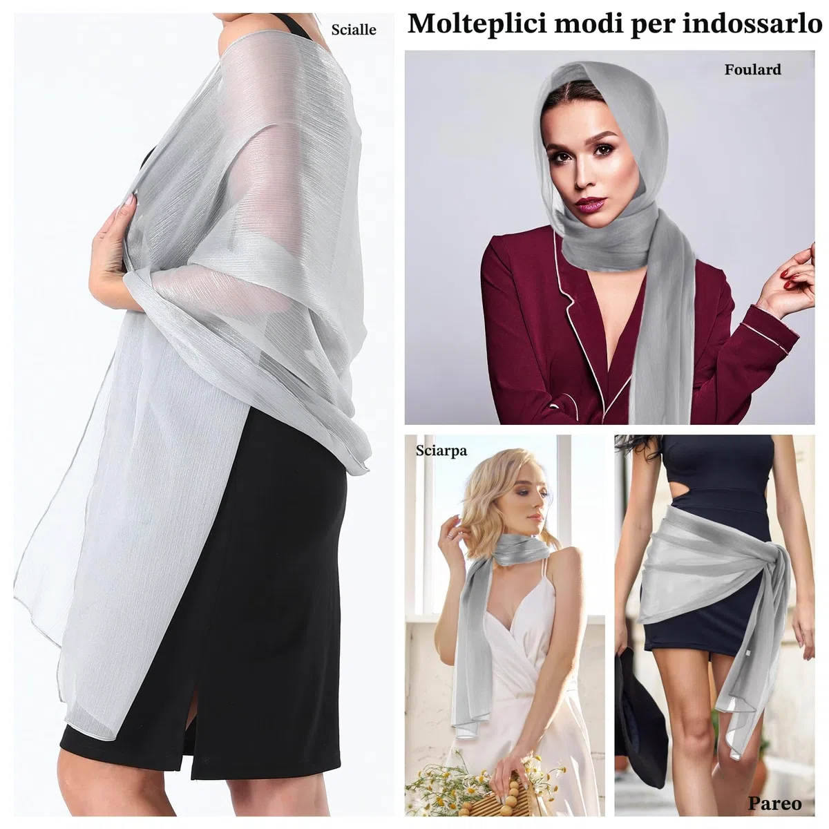 Jeffdad - Stola da donna in chiffon, elegante, leggera, morbida, grandi dimensioni, per abito da sera