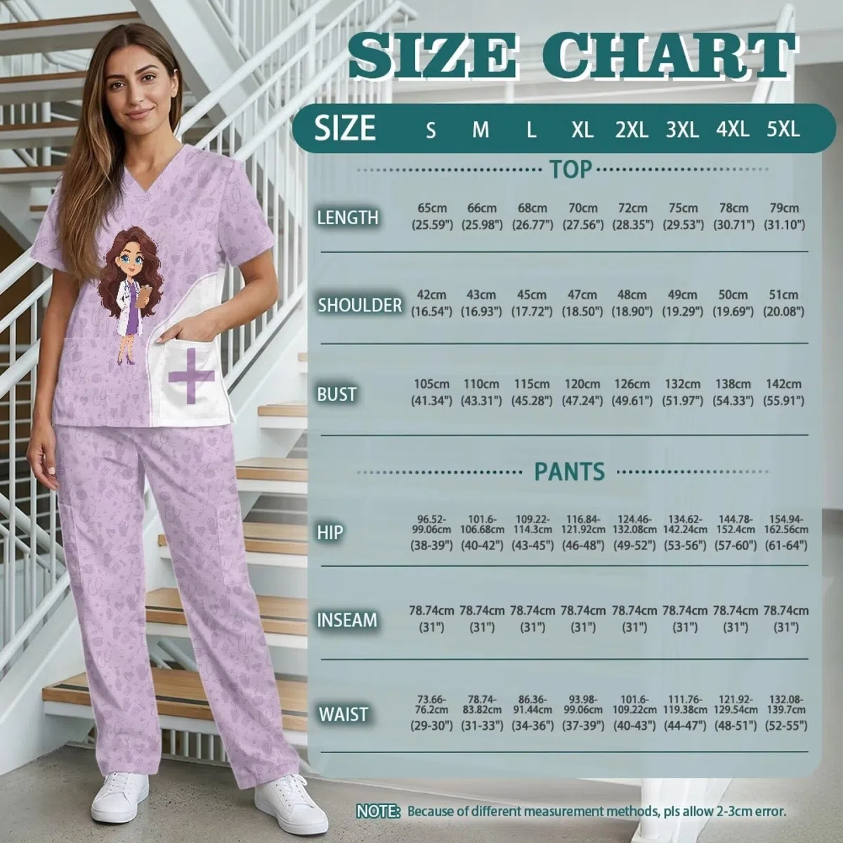 Set di scrub da donna con stampa medica, taglie forti, traspirante, slim fit, scrub medico per infermieri, veterinari tecnici e personale pediatrico, viola