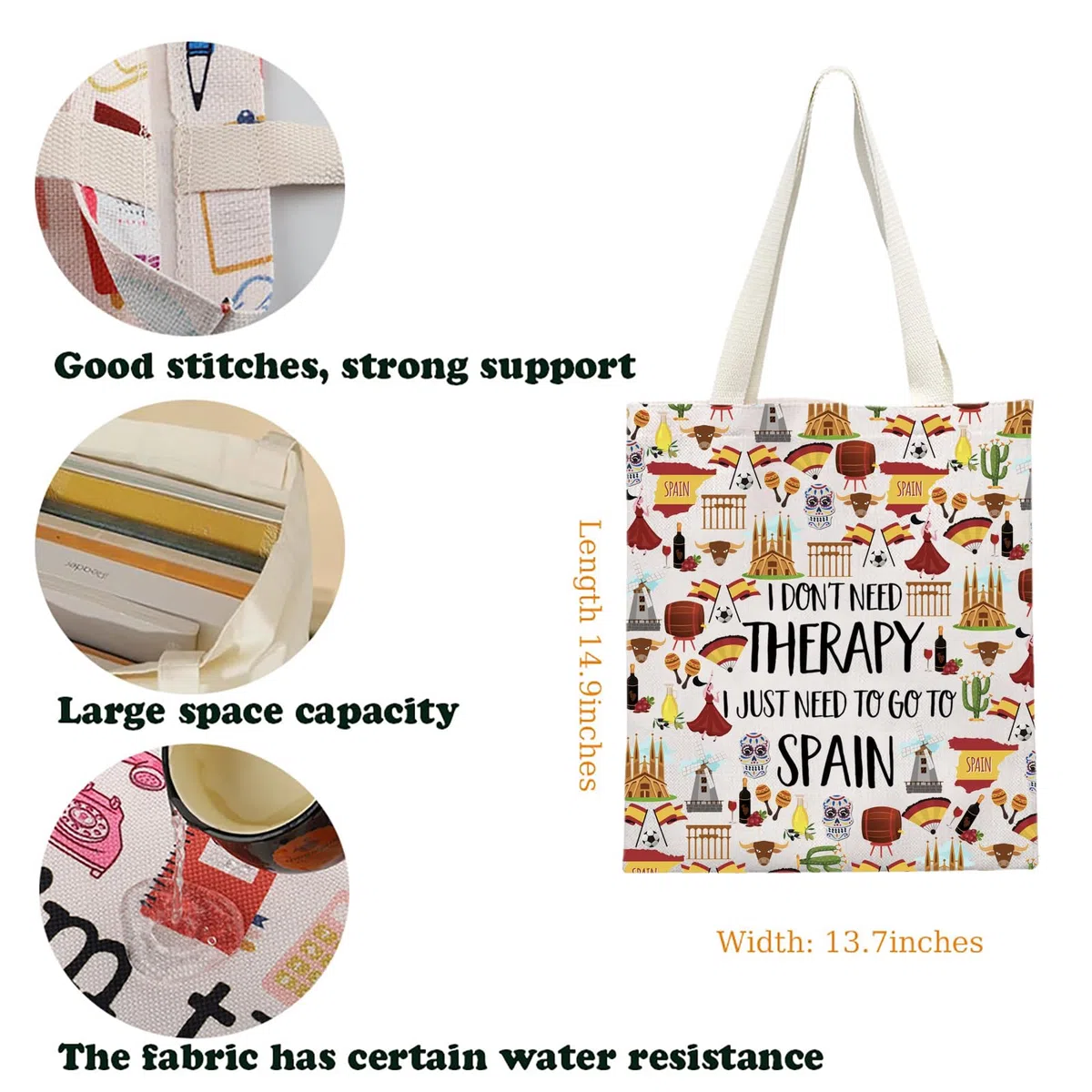 BAUNA Spagna Tote Bag Spagna Amanti Regalo Spagna Souvenir Spagna Borsa a tracolla Spagna Regalo Vacanza Viaggio in Spagna Regalo Weekend Fuga Regalo