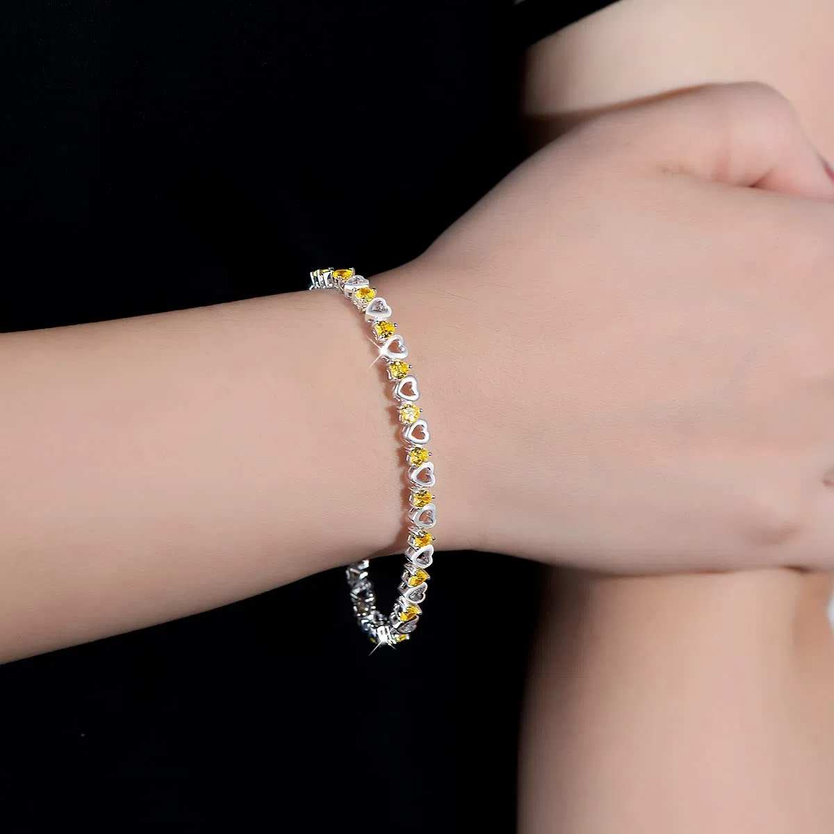 Bracciale da donna in argento S925, con zirconi gialli, bracciale con cristalli, per donne e ragazze