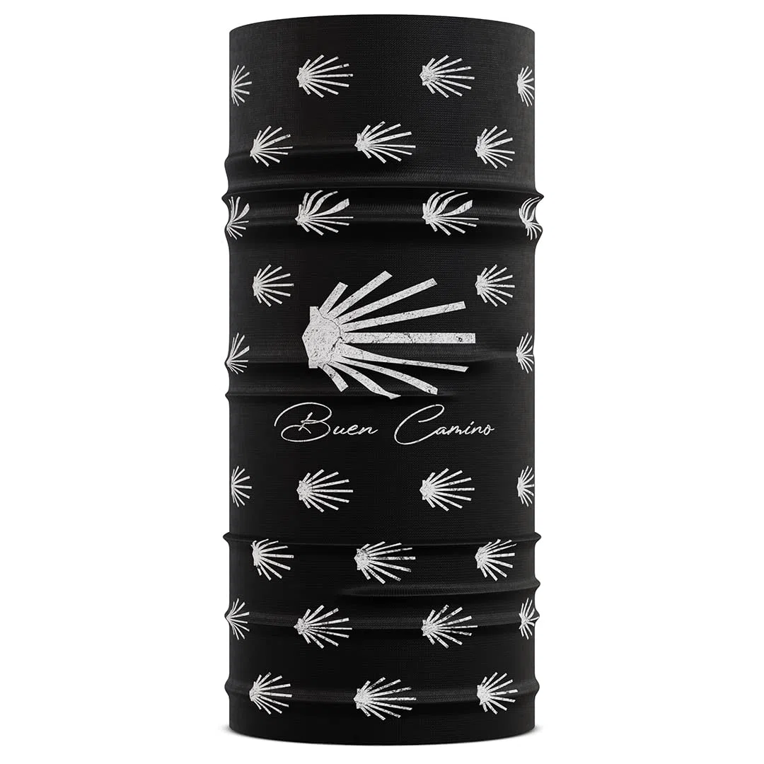 Buen Camino Scaldacollo Multifunzionale – nero/bianco, tubolare ultraleggero per il Cammino di Santiago, bandana con effetto rinfrescante, ad asciugatura rapida, senza cuciture, traspirante