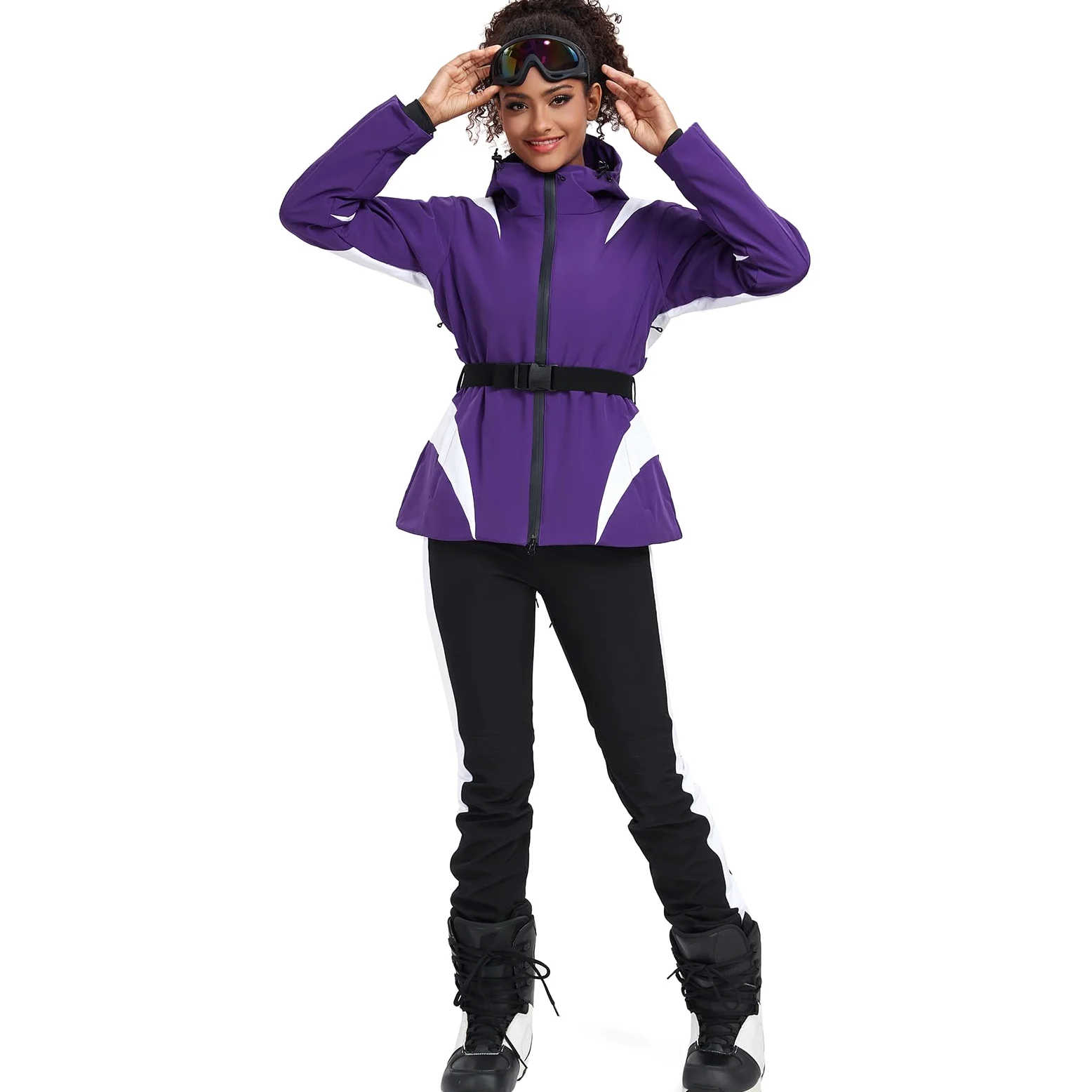 ALSOGO Giacche da sci impermeabili isolate snowboard montagna con cappuccio giacca da neve con cintura