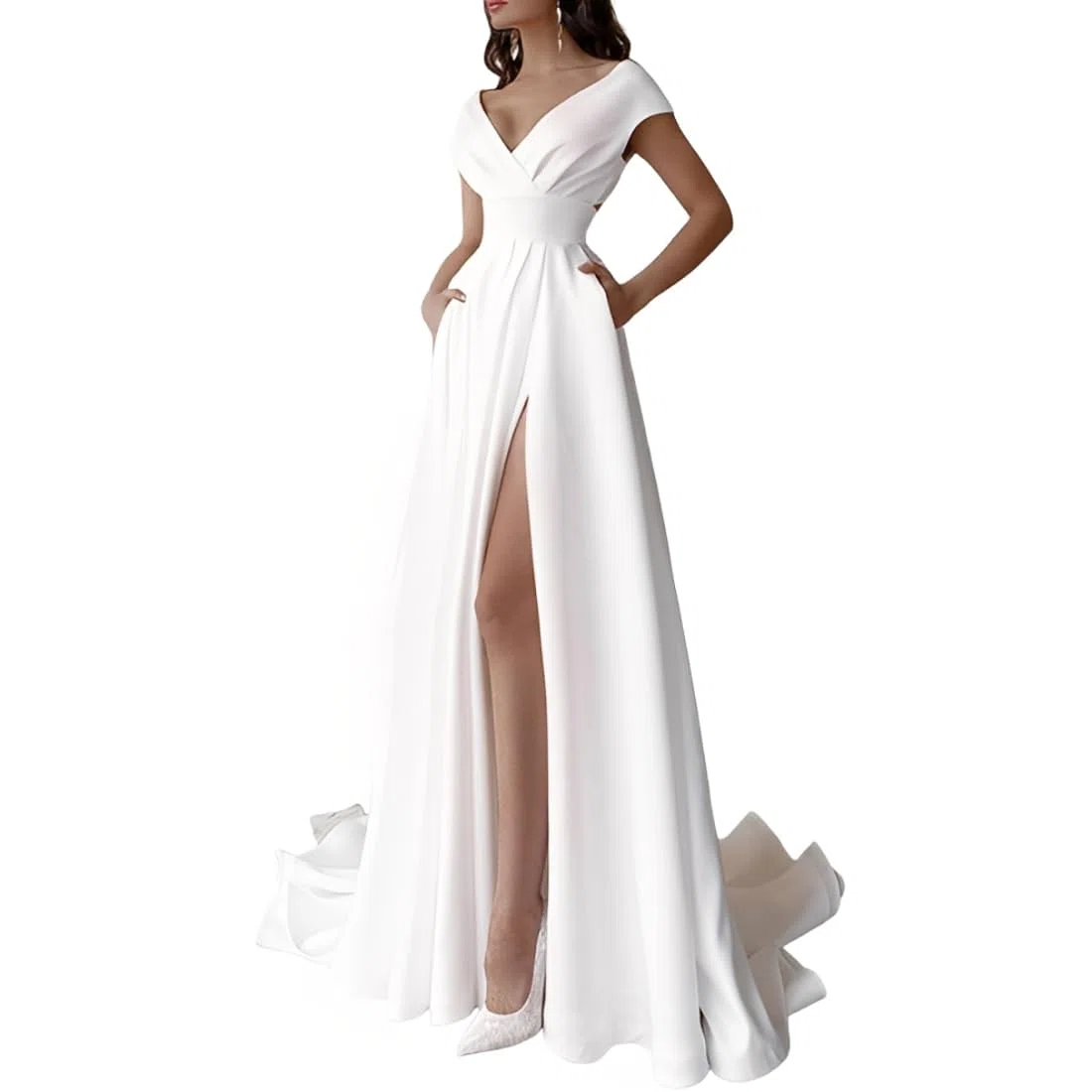 Vestiti da Cerimonia Donna Elegante Scollo a V Sexy Maxi Abiti Senza Schienale con Spacco Abito Lungo da Sera Linea ad A Vestito Moda Stile Impero per Feste Cocktail Nozze Banchetto