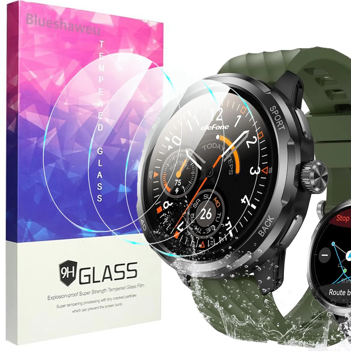 Blueshaweu Pellicola protettiva compatibile con Ulefone Armor Watch Pro, pellicola protettiva in vetro temperato con durezza 9H, compatibile con Armor Watch Pro (HD)