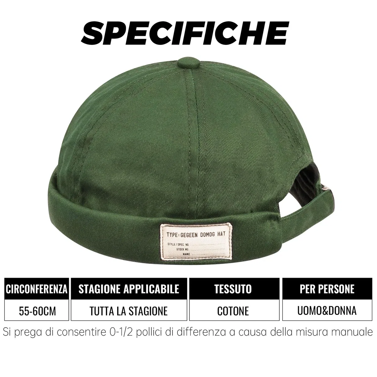 CLAPE Retro Cotone Docker Hat Cappello Senza Visiera Berretto da Portuale Uomo Donna Berretto Docker Regolabile Cuffed Brimless Hat
