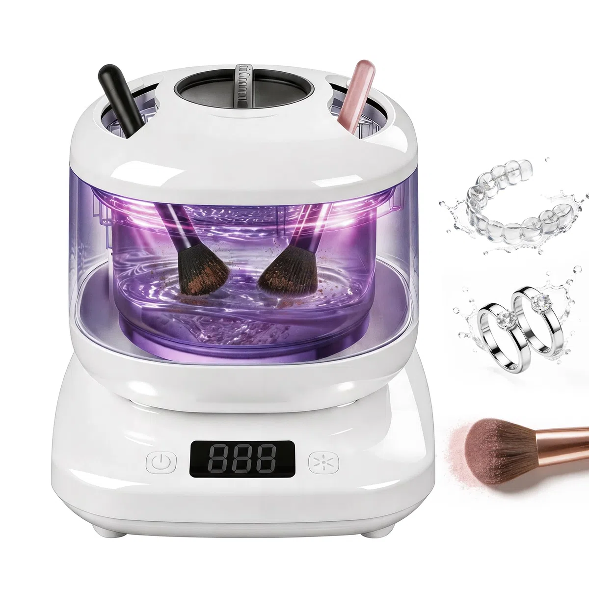 Macchina elettrica per la pulizia dei pennelli da trucco a ultrasuoni con U-V, spazzola cosmetica automatica per pulizia profonda portatile per set di pennelli da trucco di bellezza, pennello per fard
