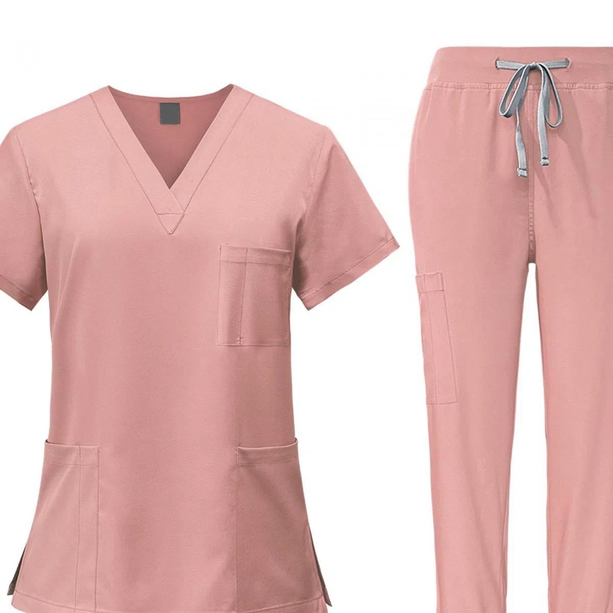 LOVIVER Female Scrub Set Nurse Workwear V Neckline Professional Machine Washable Top and Joggers Pant Work Clothing for Beauty Center, Pink, S