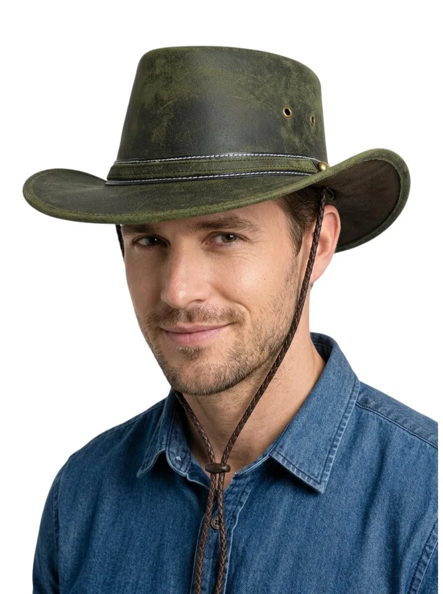 HADZAM Cappello da cowboy in pelle Outback stile occidentale per uomini e donne
