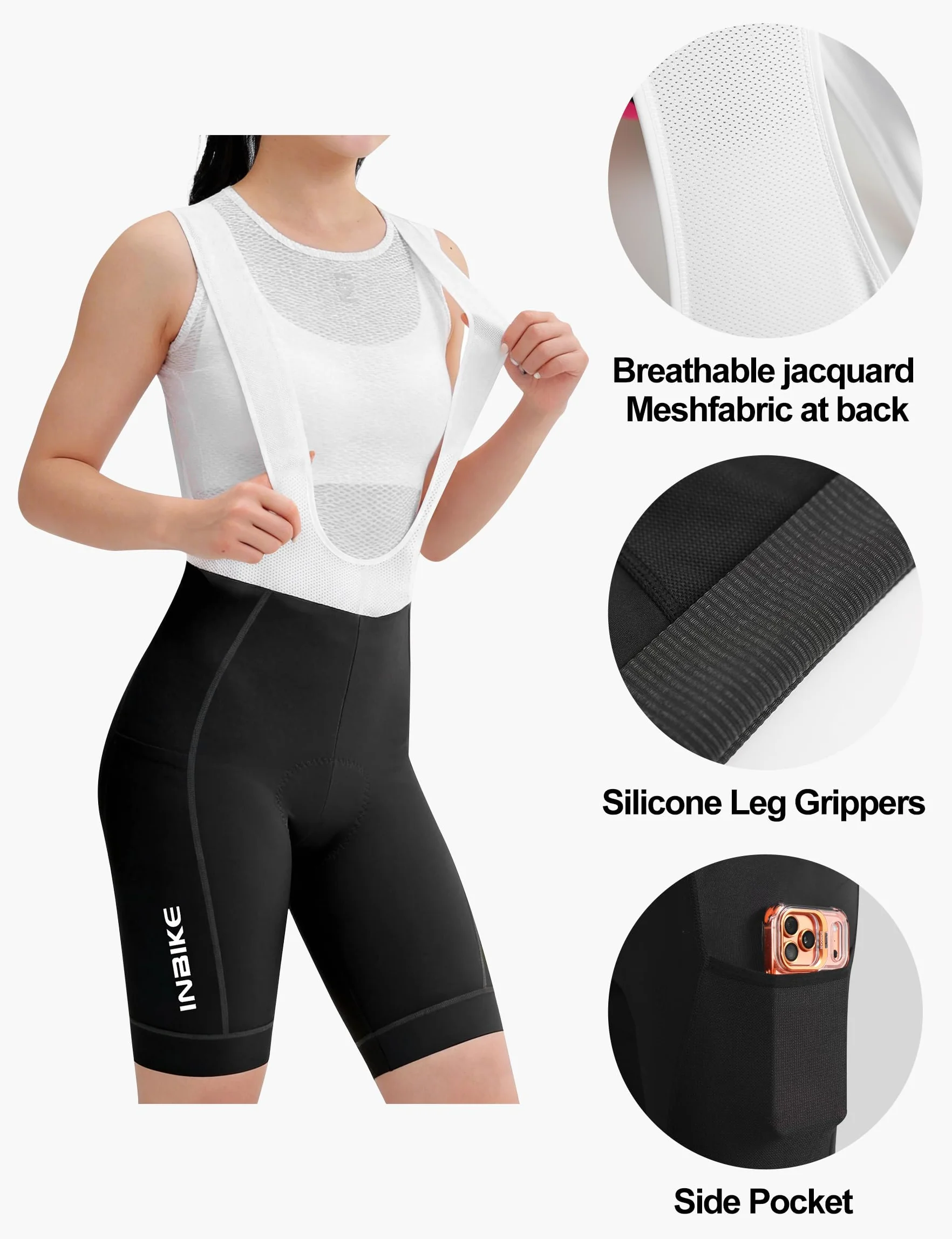 INBIKE Completo Ciclismo Donna Estivo Maglia Ciclismo Manica Corta + Salopette Imbottite 3D Completo Bici Traspirante Riflettente Asciugatura Rapida Elasticità Leggero DM