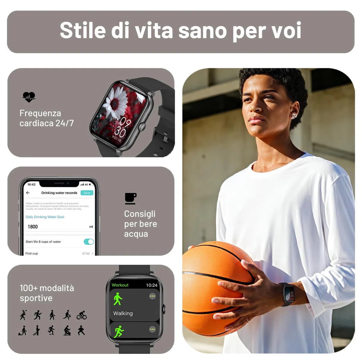 Smartwatch Uomo Donna con Chiamate, 1,83" Schermo Touch HD, Fitness Watch con Monitoraggio Battito/Sonno, Contapassi, 123+ Modalità Sportive, Impermeabile IP67 per Android iOS