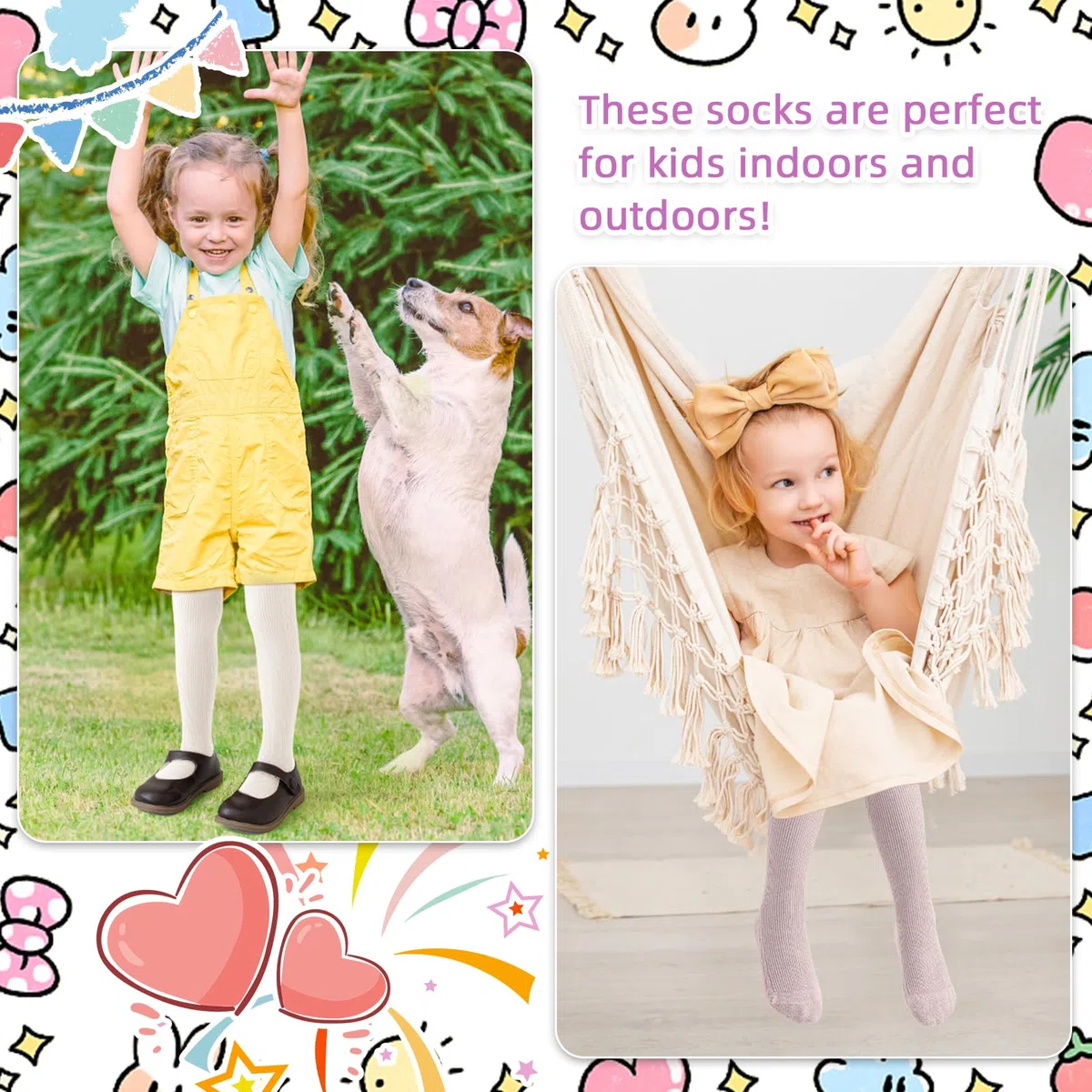 QKURT Collant Caldi per Bambine, 2 Pacchetti di Collant a Maglia per Bambini in Uniforme Scolastica, Calze di Cotone per Bambine 1-10 Anni