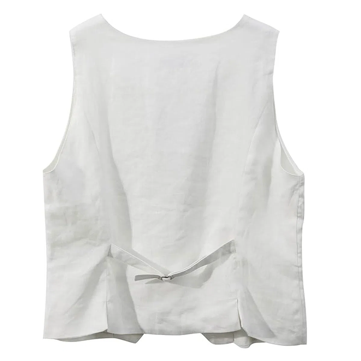 Amazhiyu Gilet da donna in lino, senza maniche, con scollo a V, corto, con bottoni, vestibilità aderente, cinghie regolabili