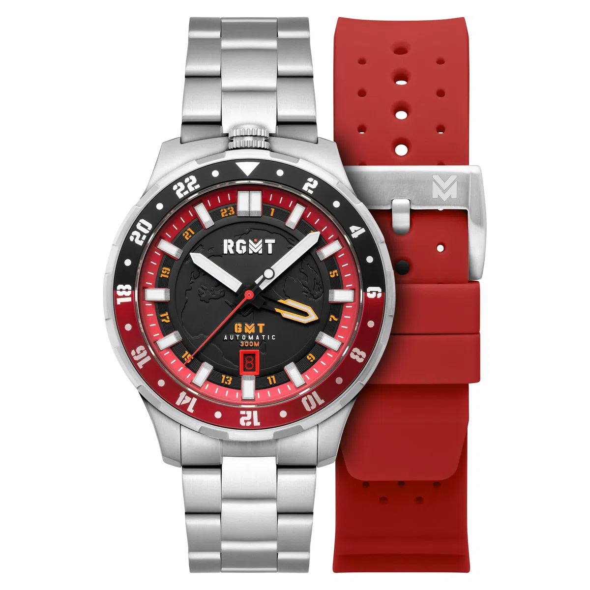 RGMT Globemaster GMT Orologio automatico da uomo, 46 mm, con cinturino in acciaio inox massiccio RG-8067