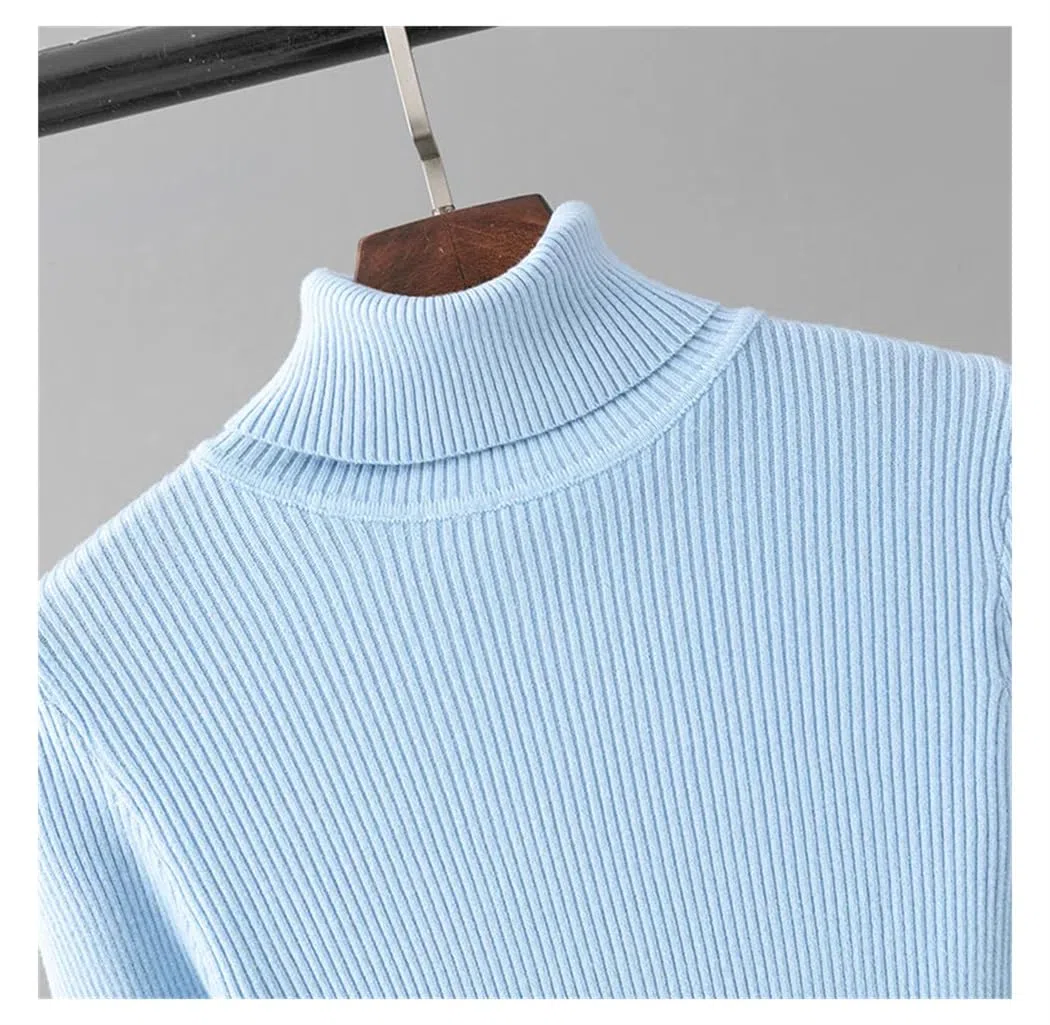 Maglione da donna a collo alto elastico di base invernale maglione nero lavorato a maglia pullover autunnale coreano caldo pullover