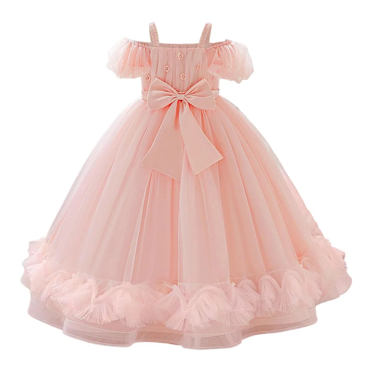 Generico Gonna Tulle Bambina Tutu Ballerina Bambina Gonna A Vita Alta A Maniche Corte da Concorso, Abito Formale per Feste, Compleanni E Gare di Bellezza