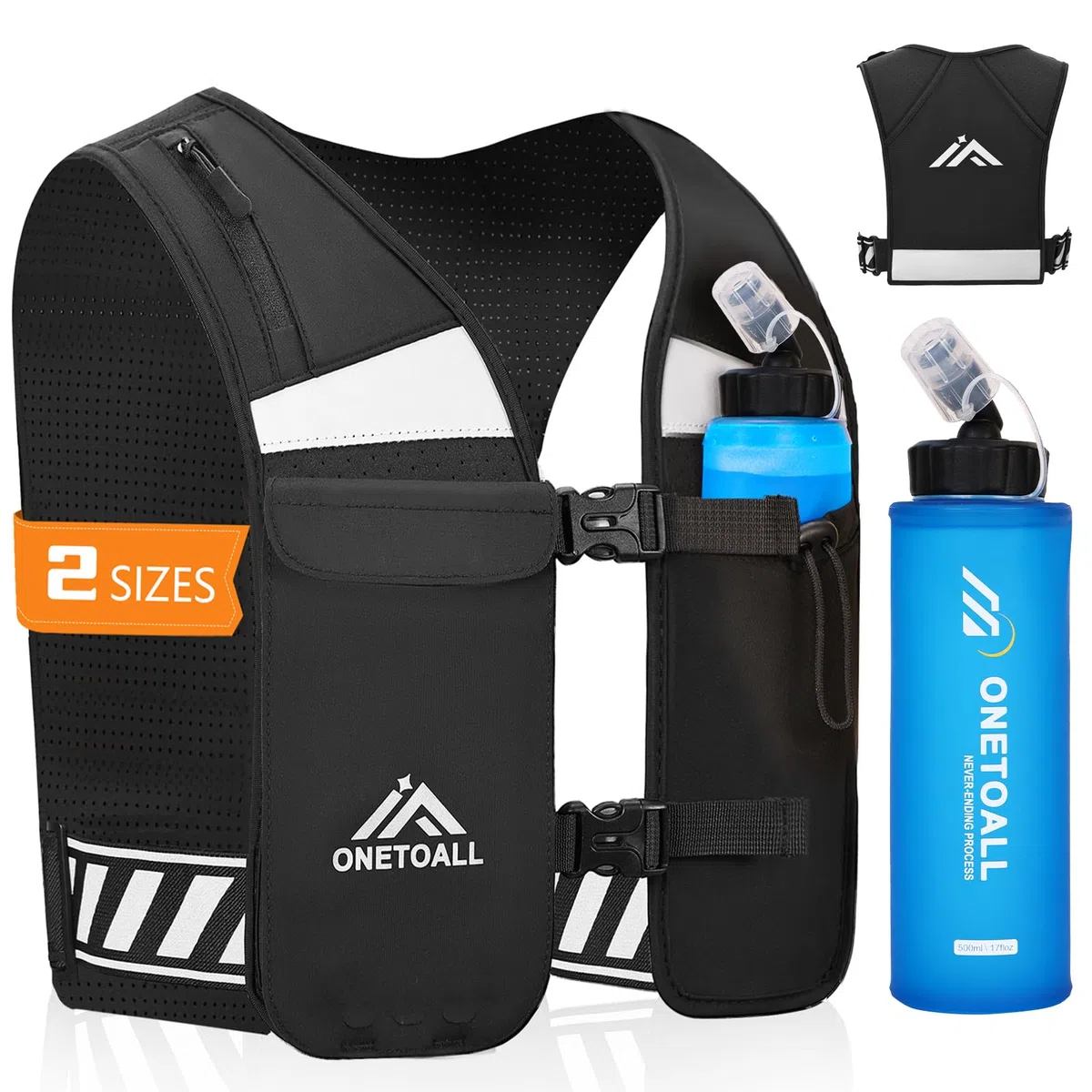 ONETOALL Gilet Running per Uomo e Donna, Running Vest Leggero e Traspirante, Zaino Trail Running per Porta Telefono Corsa con Multi-Tasche e Cintura Riflettente Regolabile, Sicurezza per Corsa