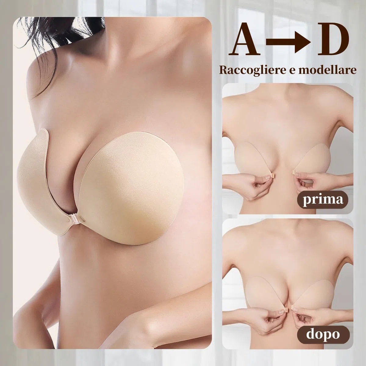Dresmannst Reggiseno Push Up Senza Spalline per Schiena Scoperta Invisibile Reggiseni con 4 Copri Capezzoli Adesivi Coppe Adesive Seno Sticky Women Bra