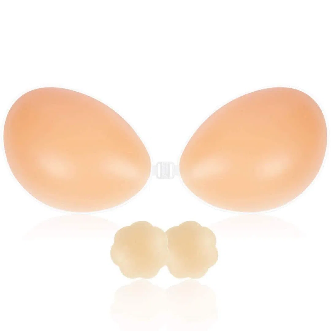 Reggiseno adesivo, senza spalline, senza spalline, appiccicoso per donne, in silicone adesivo, invisibile, reggiseno push-up riutilizzabile, comodo reggiseno con 2 copricapezzoli