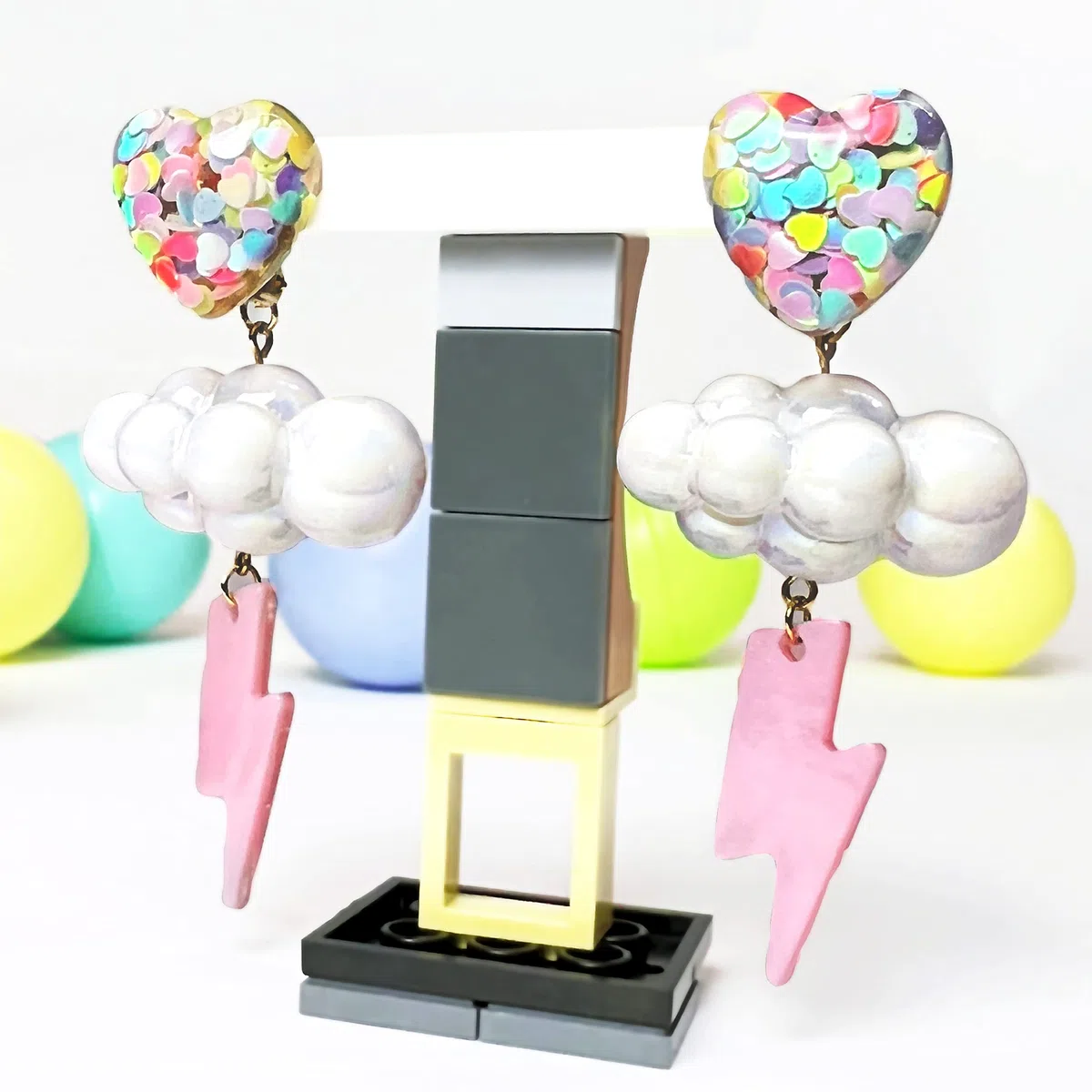 Nuvola Fulmine Orecchini Donna Argento 925 Handmade Originale Pendenti Gioielli 3D Cuore Orecchini per Ragazza Anallergici Ideale Regalo per Donna Bambina