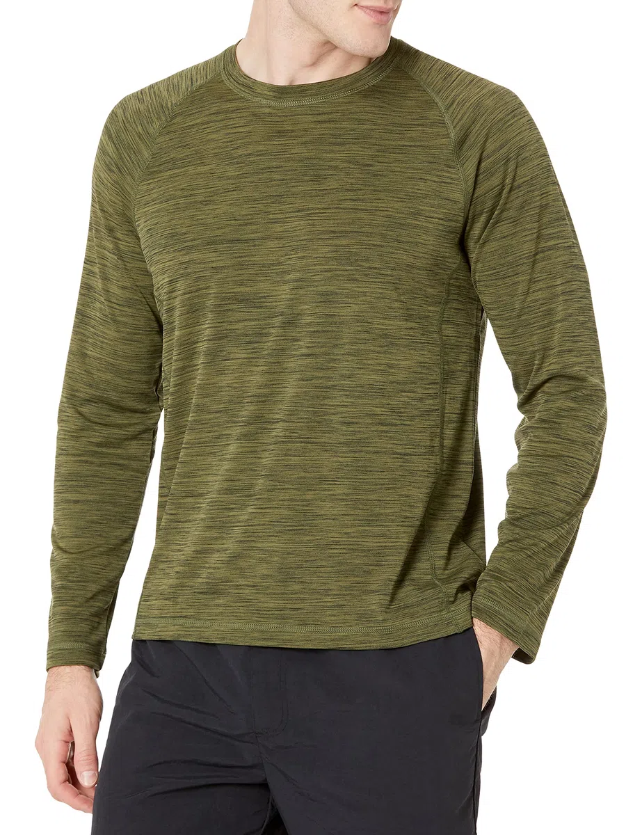 Amazon Essentials Costume a T-Shirt Ad Asciugatura Rapida a Maniche Lunghe Uomo, Verde Oliva Puntinato, XXL