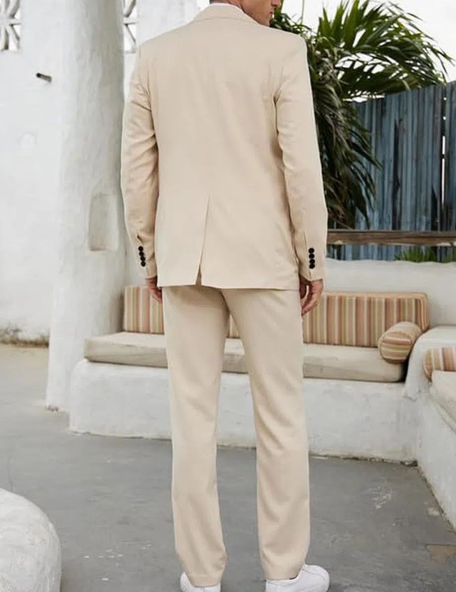 Completo da uomo in lino estivo 2 pezzi blazer pantaloni slim fit con un bottone leggero business abito da sposa
