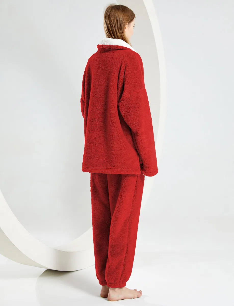 Pigiama da donna, invernale, in peluche, set di pigiami in pile caldo, 2 pezzi, per ragazze, camicia da notte, abbigliamento da casa, EU XS-XL
