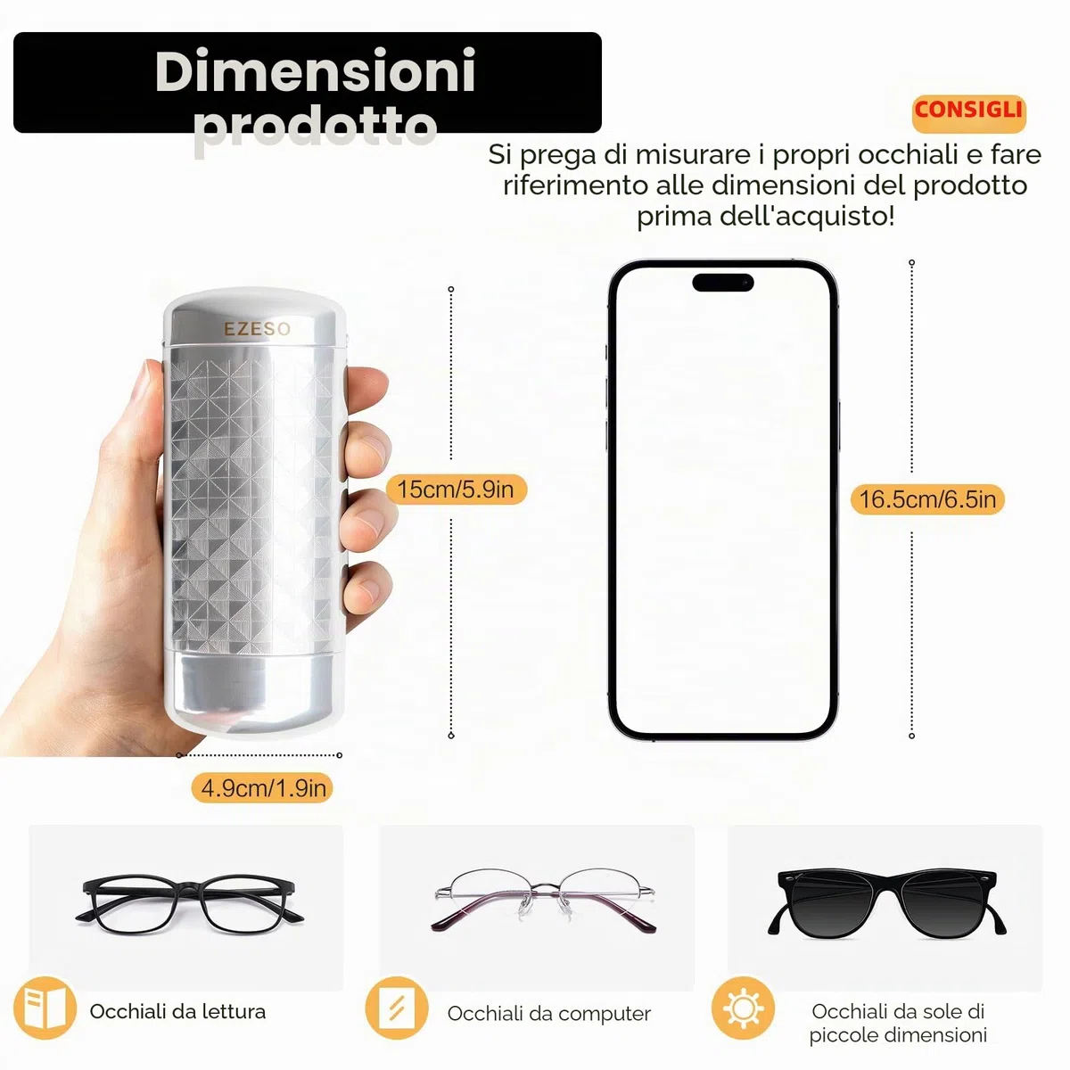 Custodie protettive compatte in metallo per occhiali rigidi