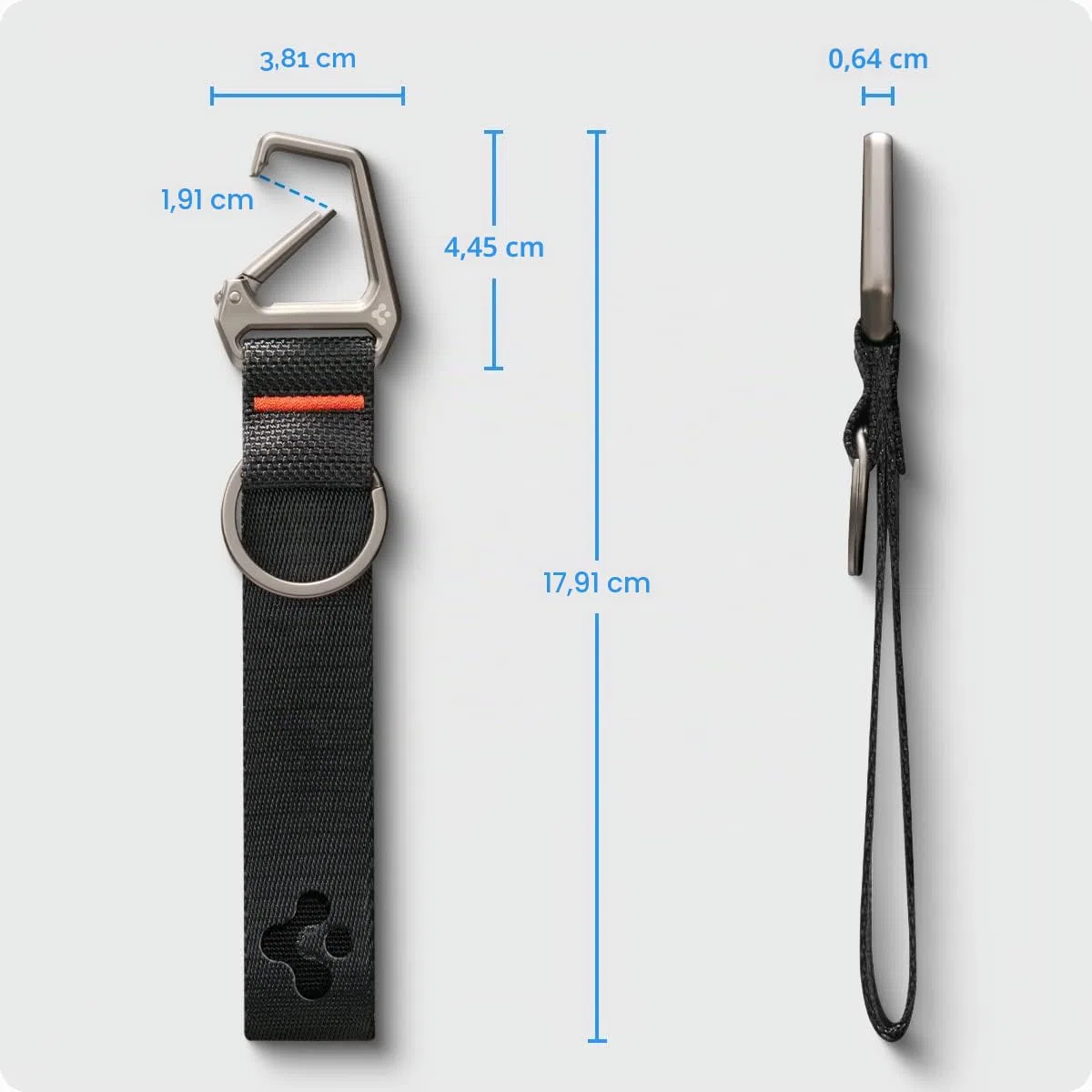 Spigen moschettone con cordino e portachiavi - Nero