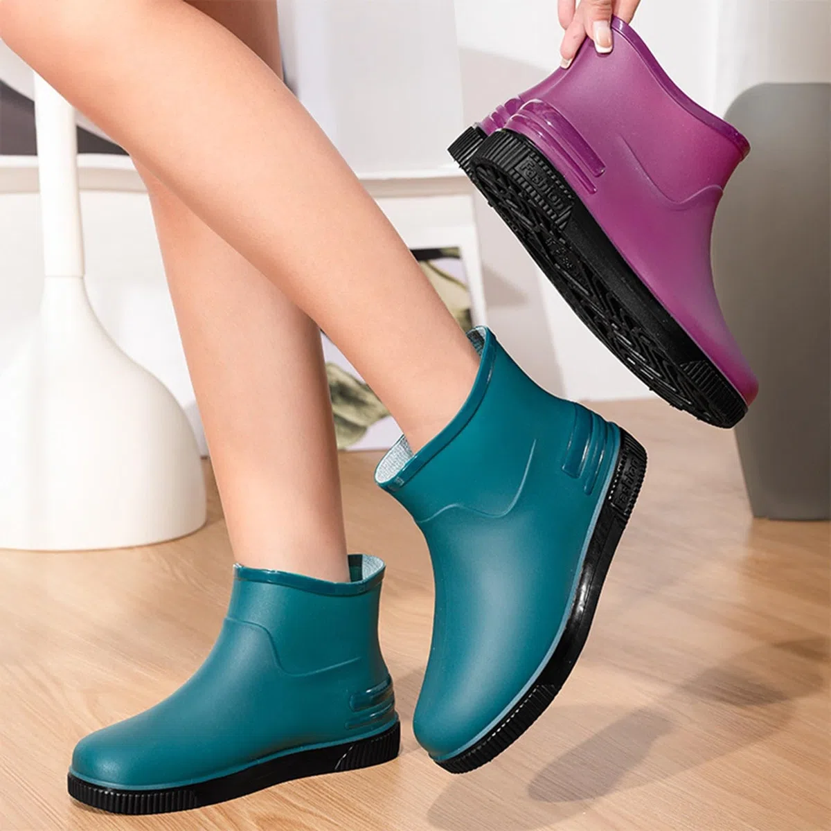 Stivali da Donna Wellington Moda Antivento Stivali con Suola Antiscivolo Chelsea Impermeabili Stivaletti Corti Impermeabili di Gomma con Tacco Basso Antiscivolo Rain Boots per Esterni