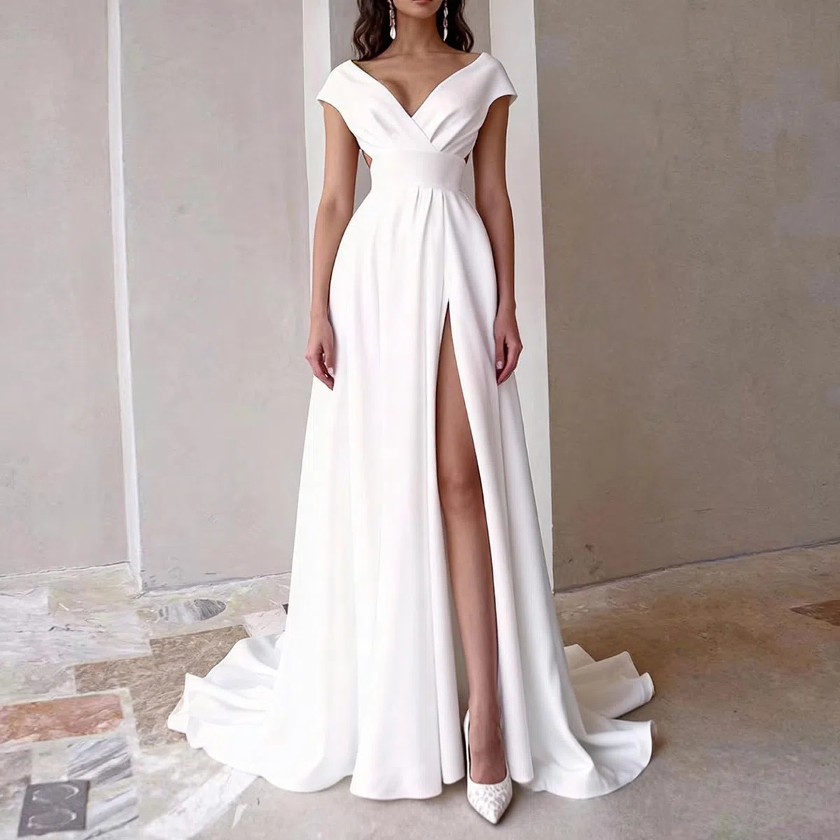 Vestiti da Cerimonia Donna Elegante Scollo a V Sexy Maxi Abiti Senza Schienale con Spacco Abito Lungo da Sera Linea ad A Vestito Moda Stile Impero per Feste Cocktail Nozze Banchetto