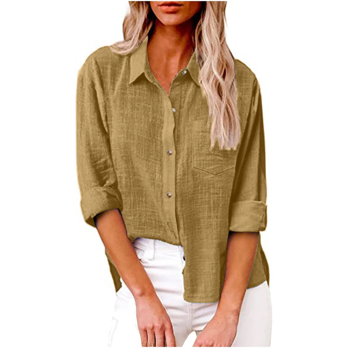 Camicia Donne Cotone Lino Casual Elegante Curvy Camicette in Lino T-Shirt con Maniche Lunga e Colletto a Revers in Tinta Unita Maglietta Leggera e Comoda per L'Estate Camicetta alla Moda da Spiaggia