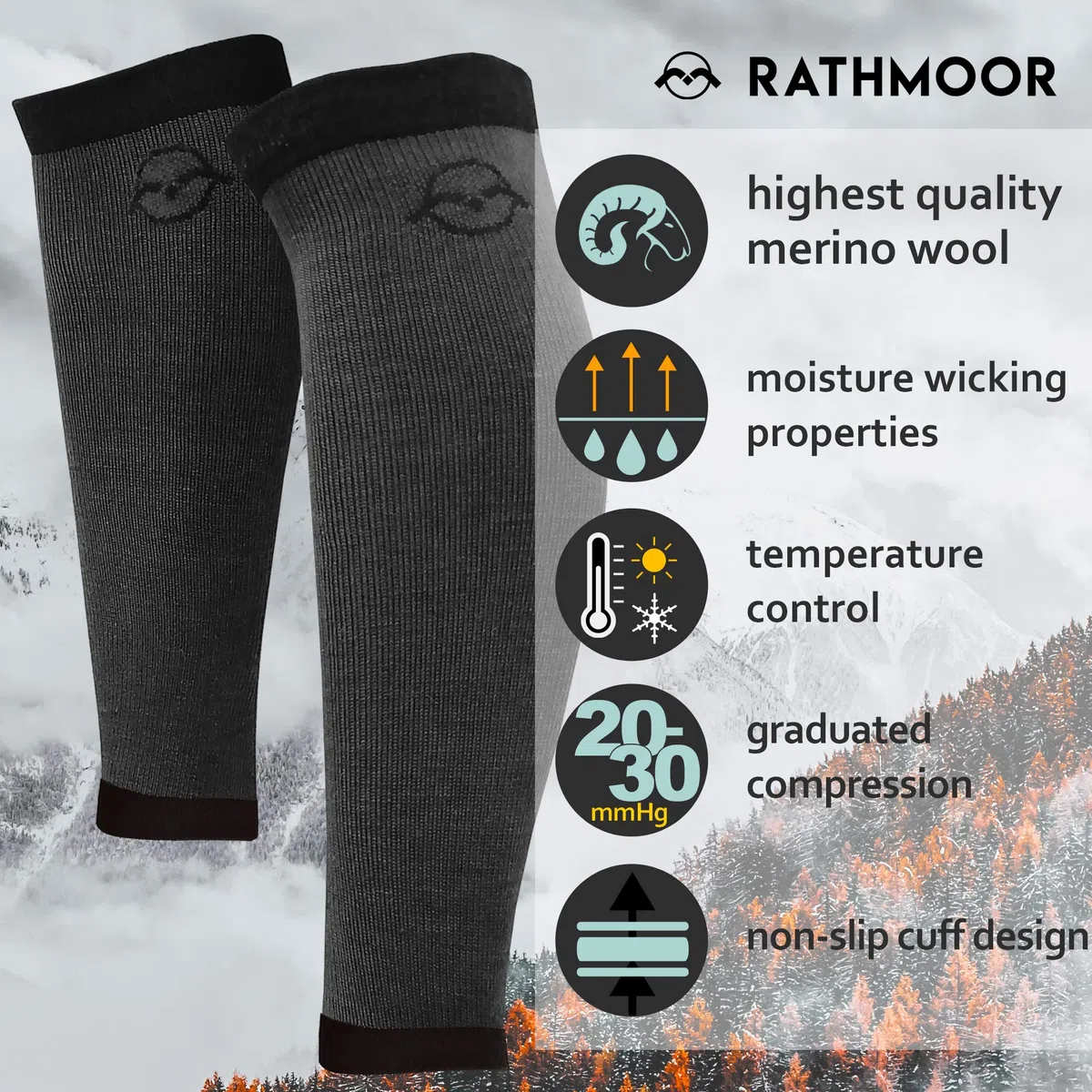 Manicotti a compressione in lana merino, 20-30 mmHg, unisex, per corsa, ciclismo, escursionismo, supporti termici
