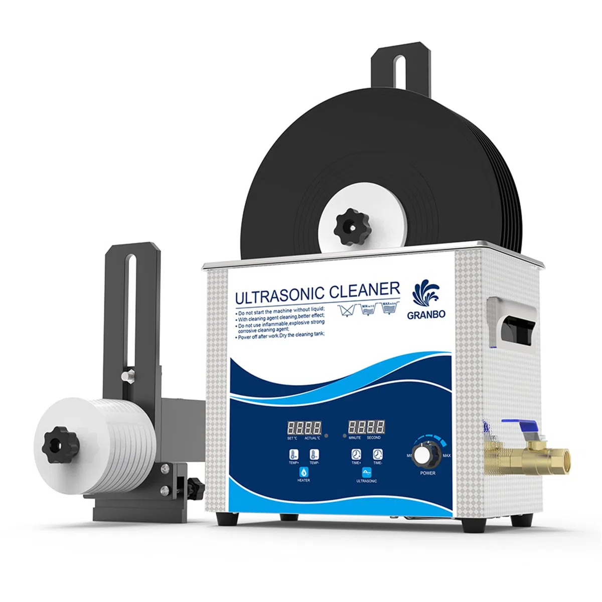 Pulitore ad ultrasuoni Digitale per Dischi in Vinile, Dischi CD, Lavaggio LP, Serbatoio da 6 Litri, 180 W, con Staffa in Lega, Dispositivo di Sollevamento, Motore, Dischi in Vinile, Dischi CD, 530 x