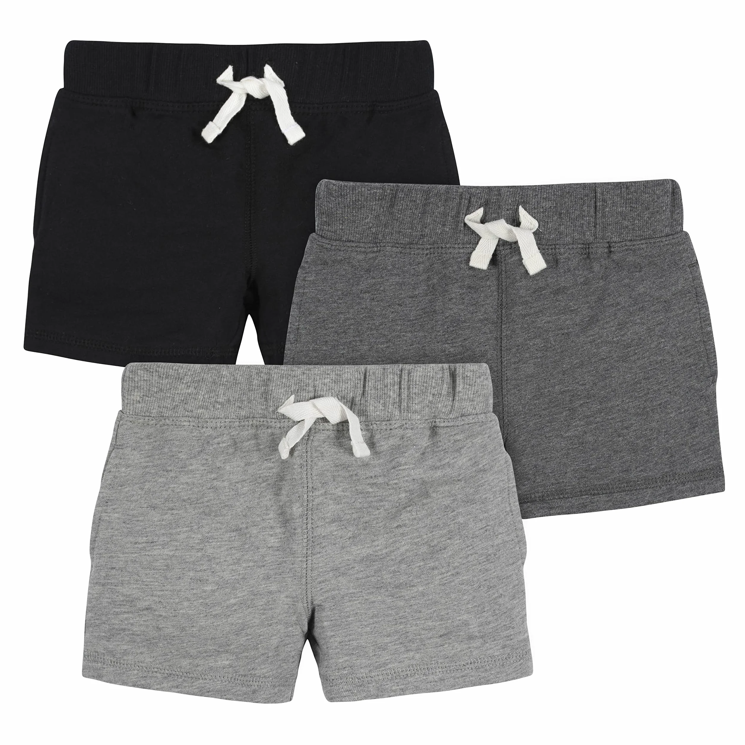 Gerber Pantaloncini in maglia pull-on da bambino per bambini, confezione da 3, grigio e nero, 4 anni