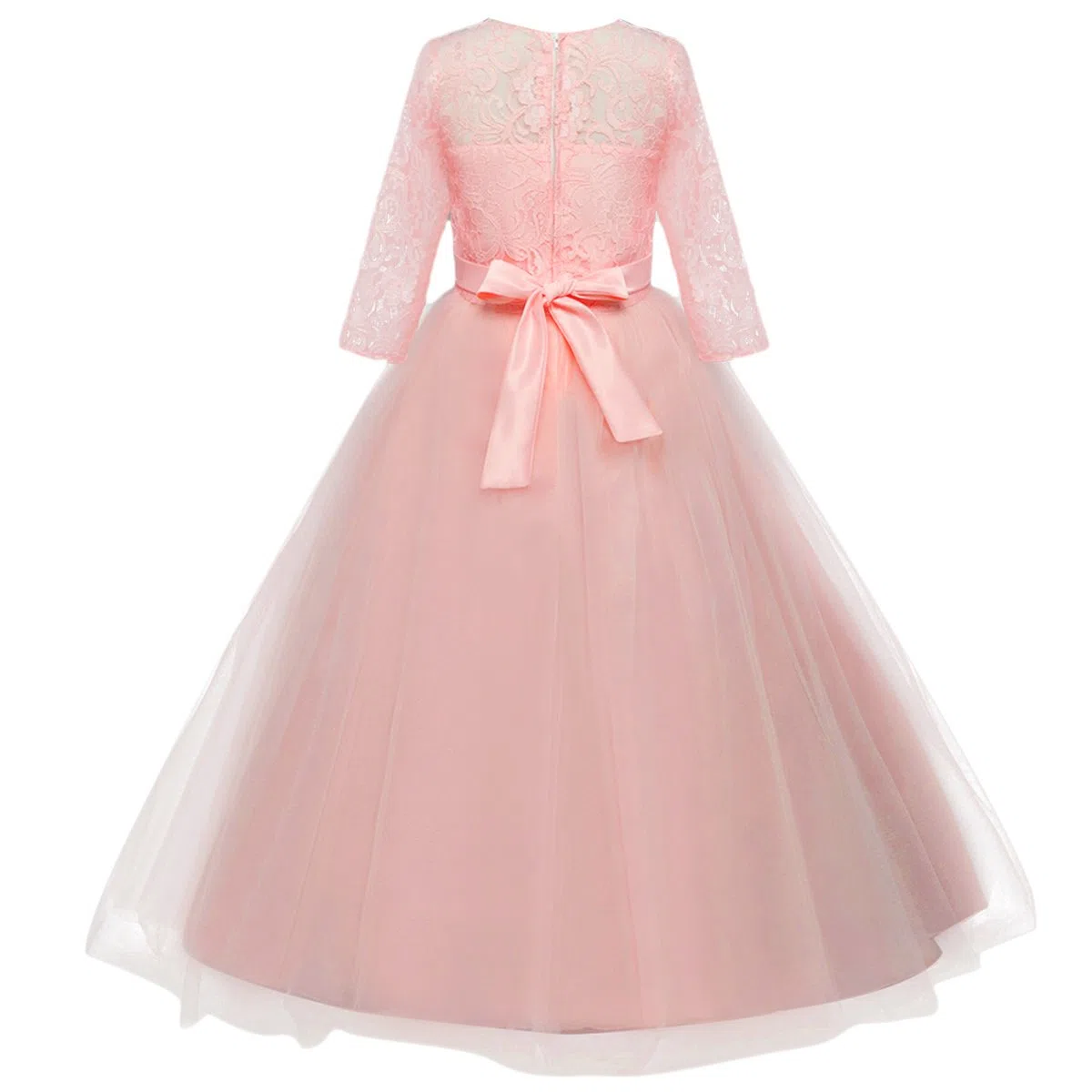Abito da sposa con maniche a 3/4 in pizzo per damigelle d'onore prima comunione festa serale abito lunghezza pavimento vestito per bambini principessa concorso compleanno ballo ballo di carnevale