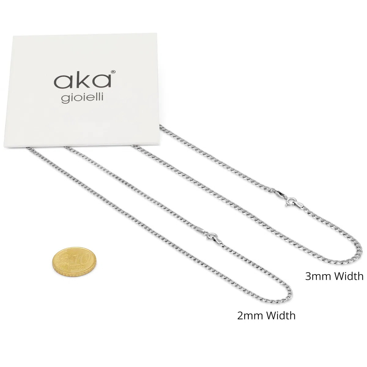 Aka Gioielli - Catenina Maglia Grumetta 3mm in Argento Sterling 925 Rodiato - Collana Argento Donna Uomo Lunghezza: 40 45 50 55 60 70 cm