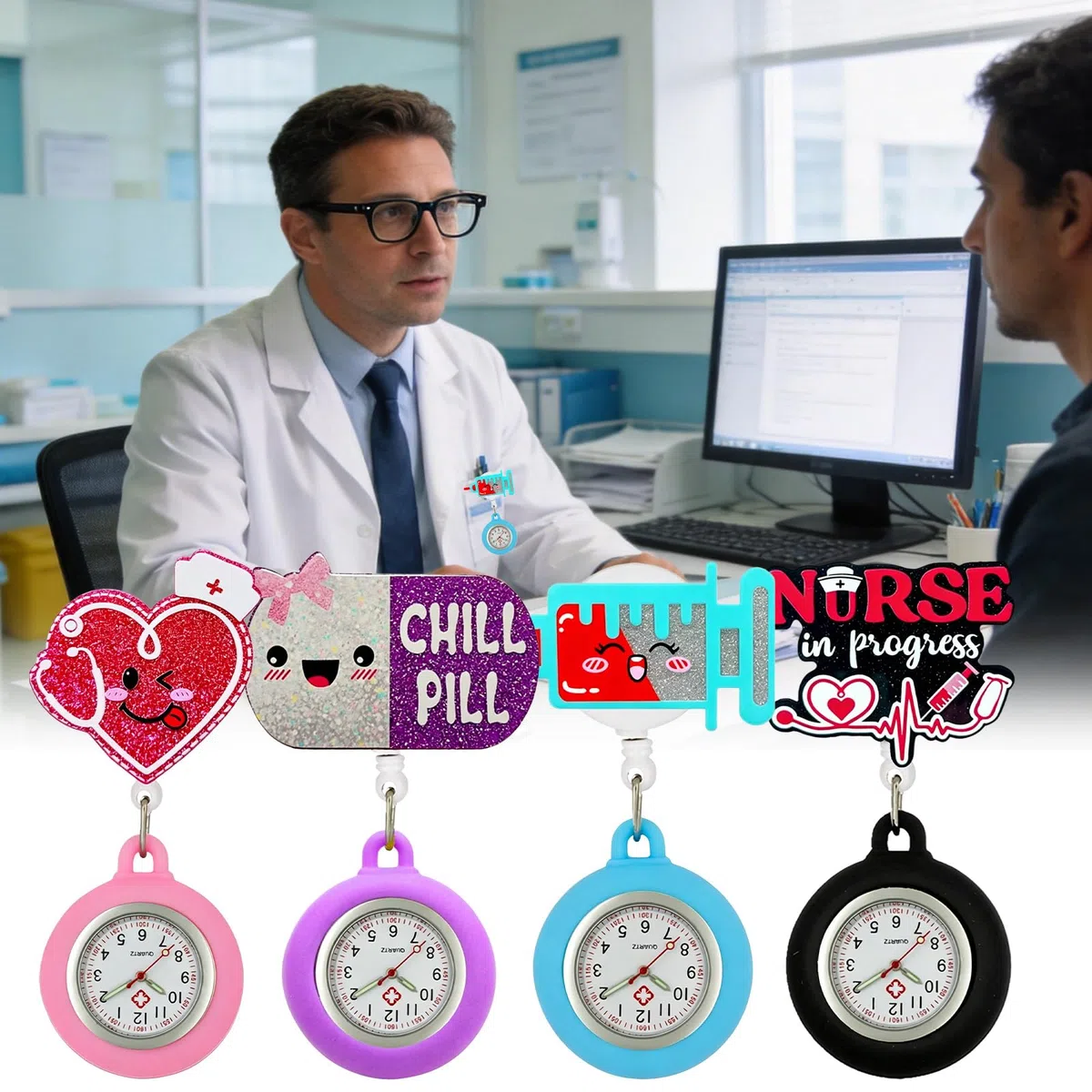 4 orologi da infermiera estensibili, in silicone, con puntatore luminoso, comodo orologio da tasca per medico, infermiera, studente, donna, uomo, infermiera e ragazza